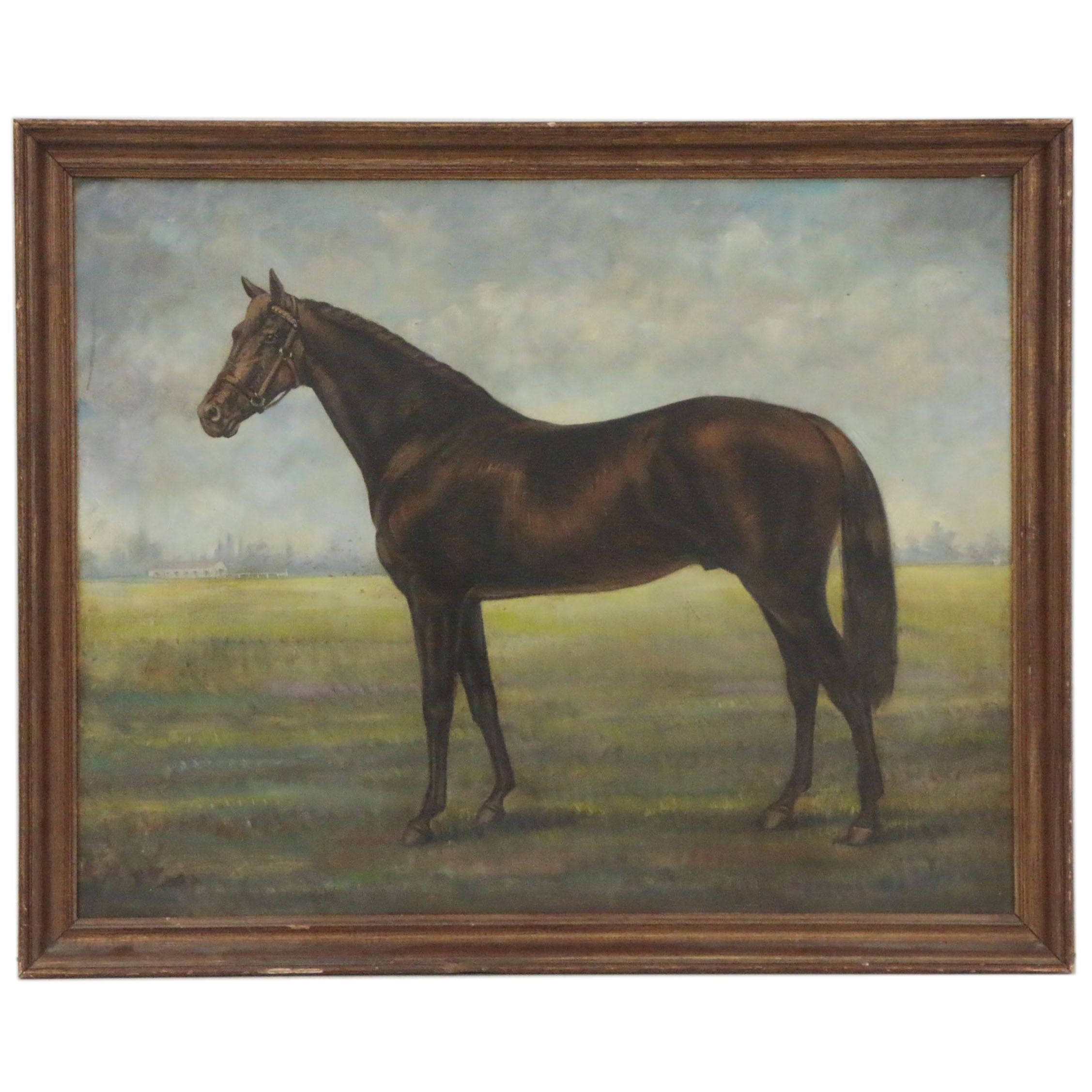 Oil Painting of Chestnut Horse, Mid-Late 20th Century