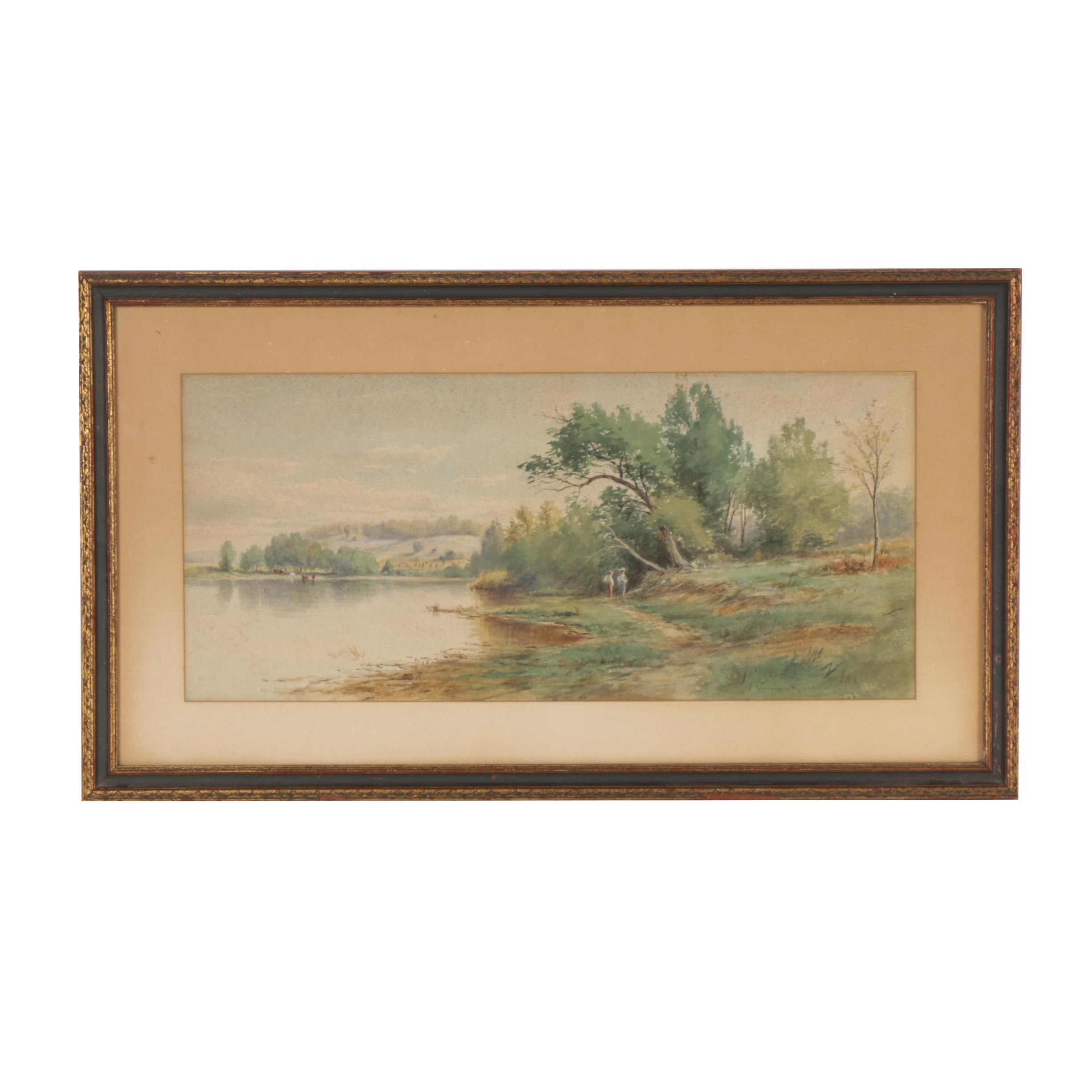 Junius Ralston Sloan Watercolor Painting "Landscape," 1897