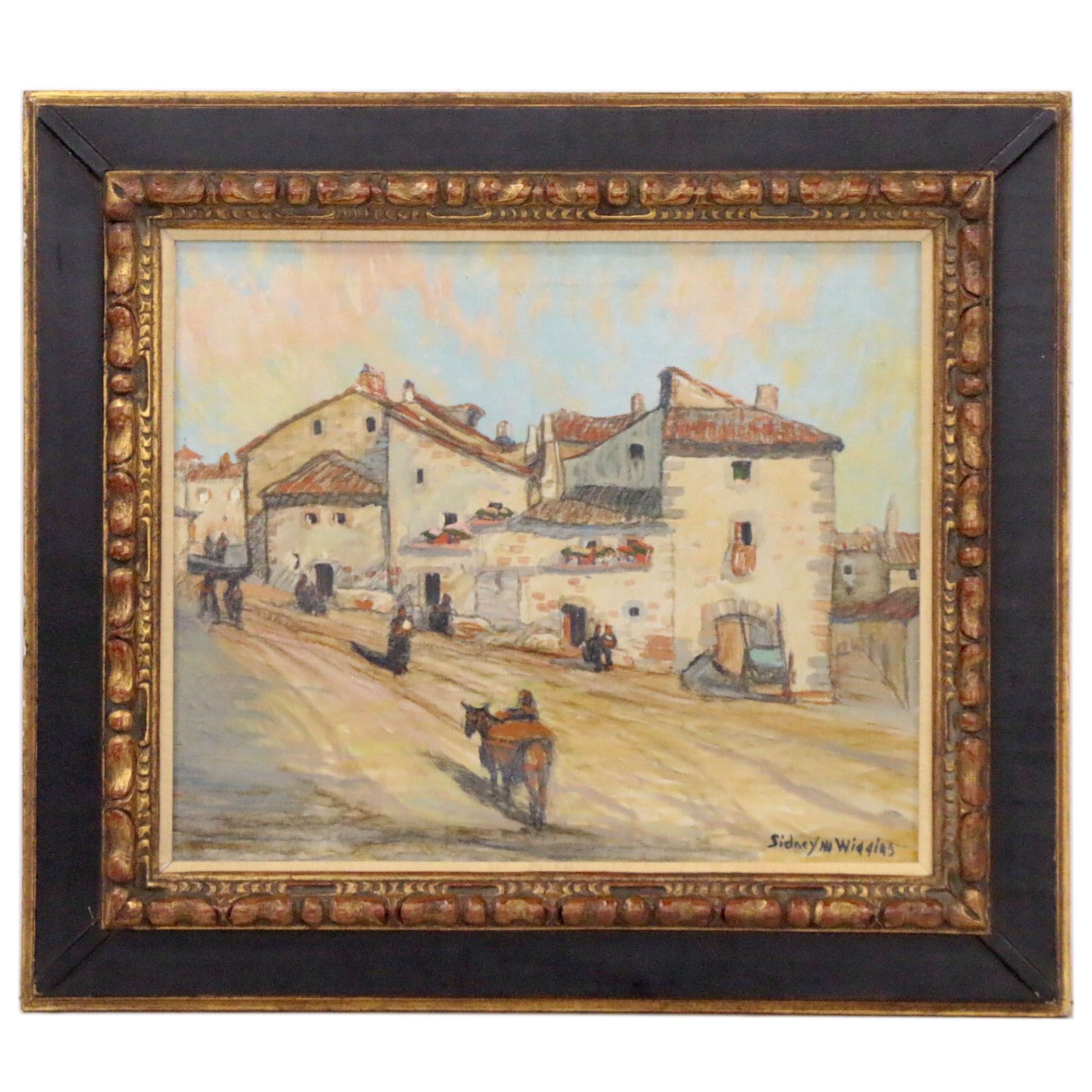 Sidney Wiggins Oil Painting of a Village Street Scene, 1920s
