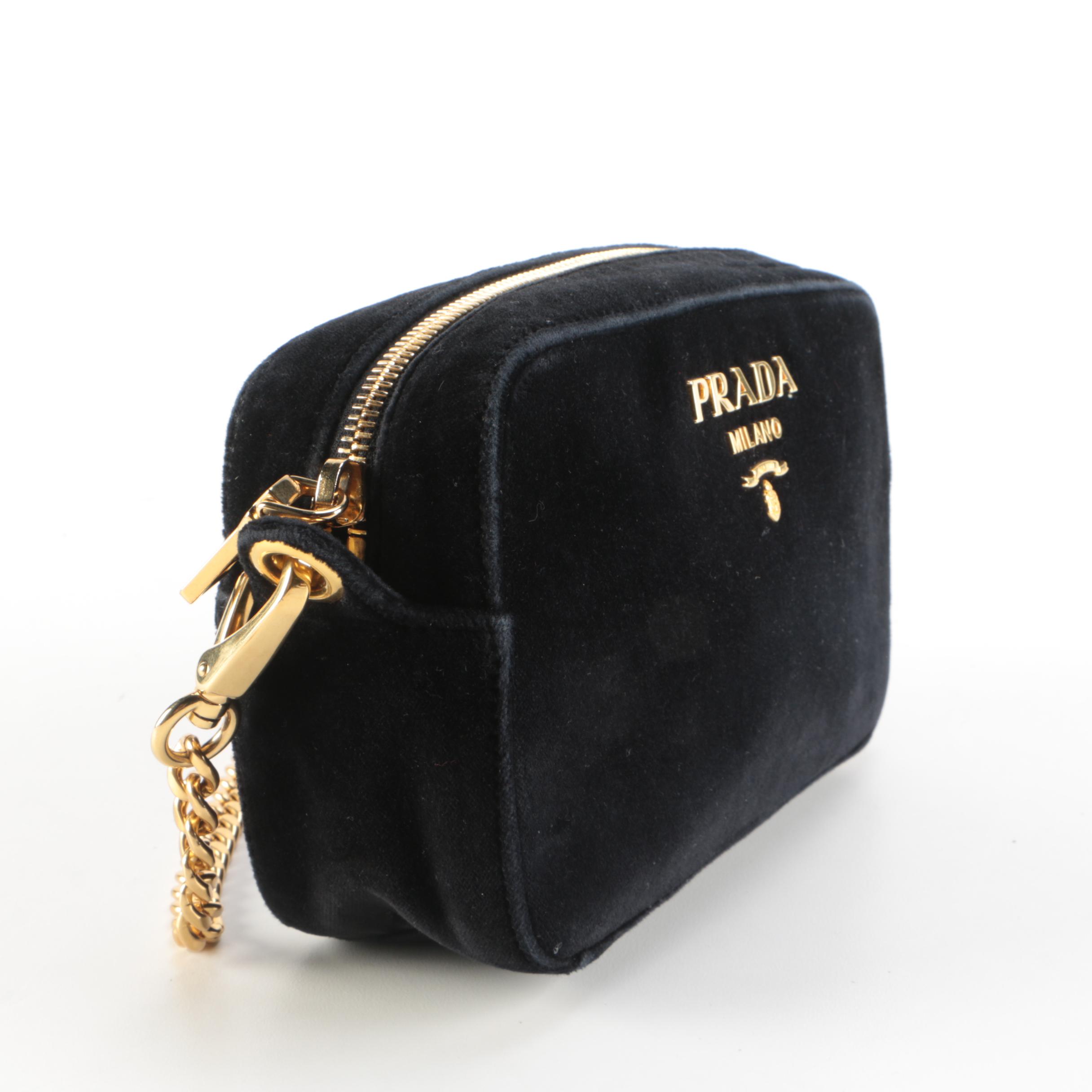 Prada Velluto Zip Top Crossbody Bag with Chain and Velluto Strap