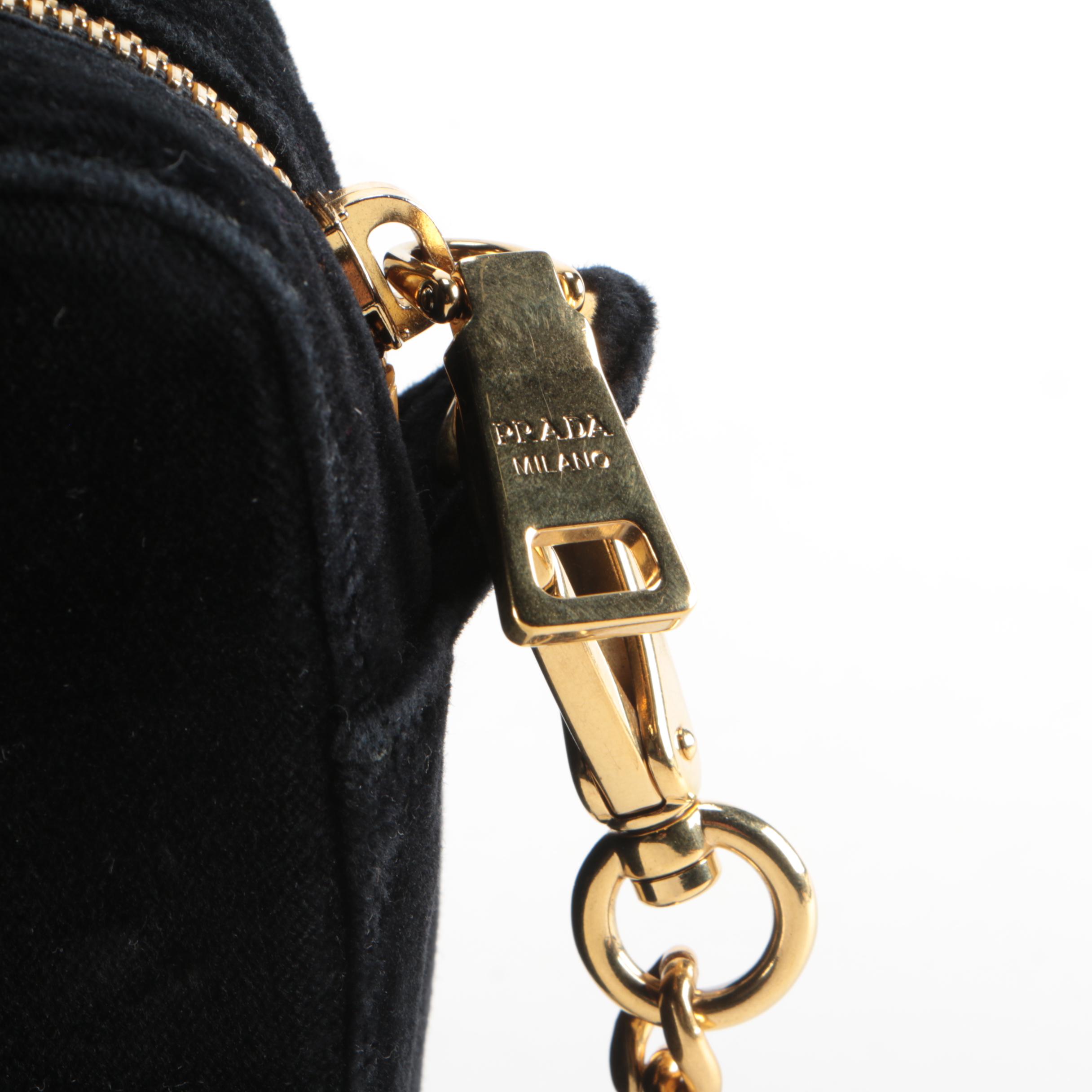 Prada Velluto Zip Top Crossbody Bag with Chain and Velluto Strap