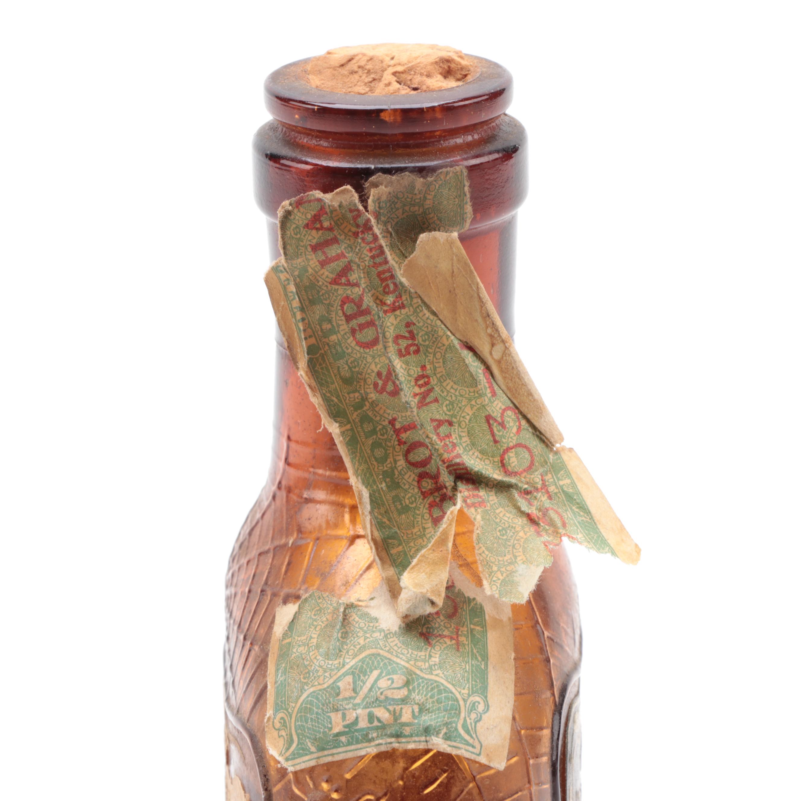 Frankfort Distillery Whiskey Bottle with Attached Prescription Label, Antique