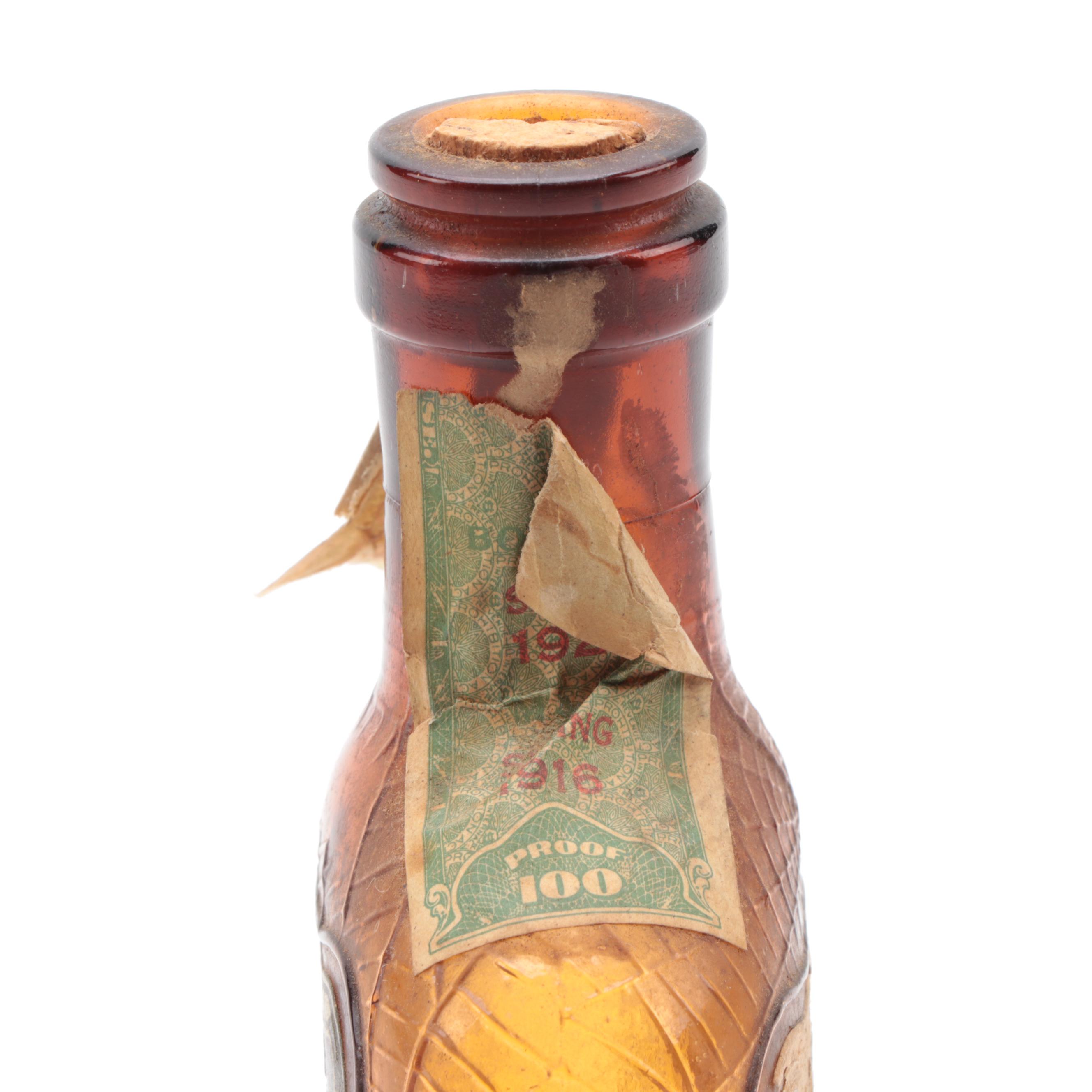 Frankfort Distillery Whiskey Bottle with Attached Prescription Label, Antique