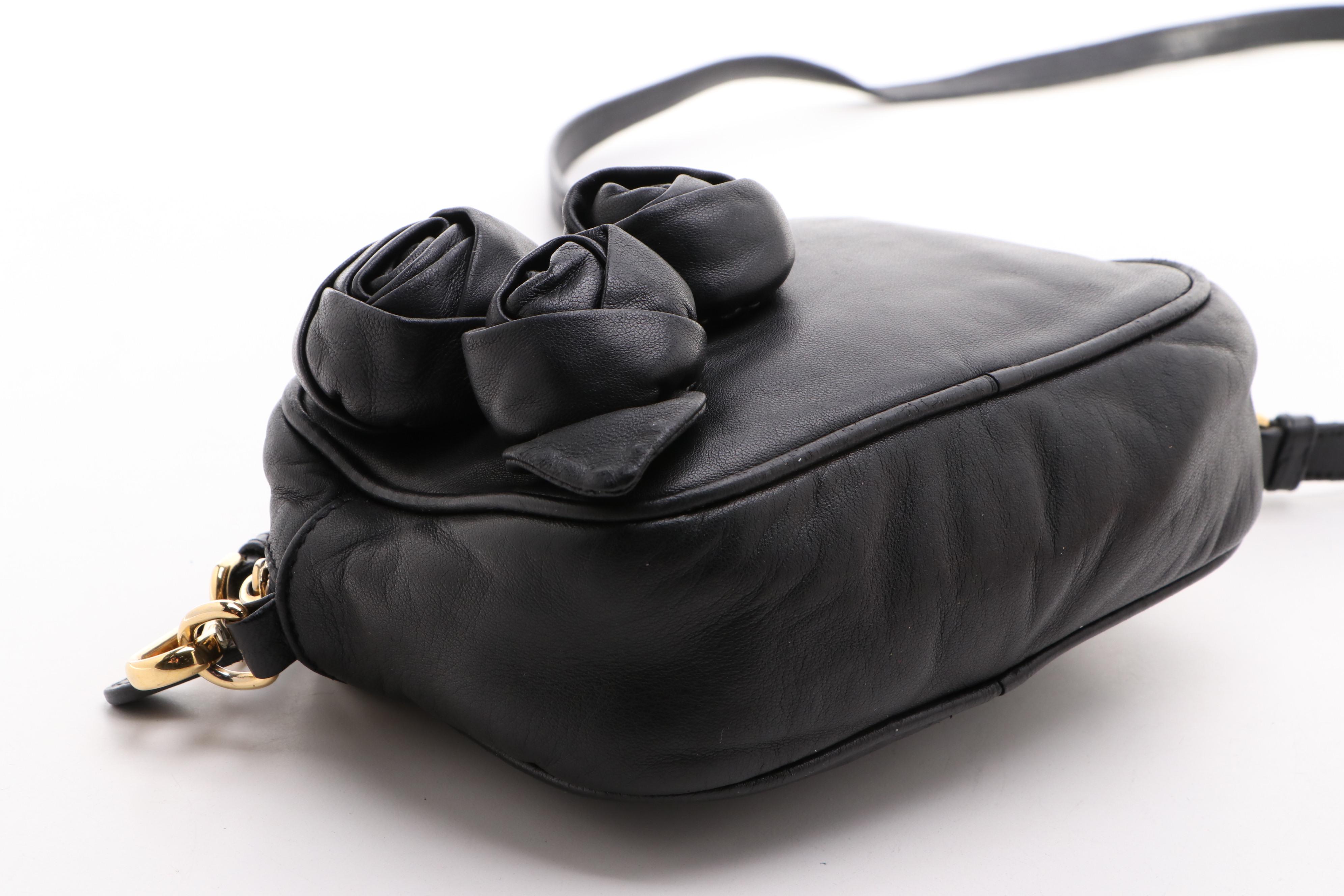 Prada Rose Black Leather Mini Zip Crossbody Bag