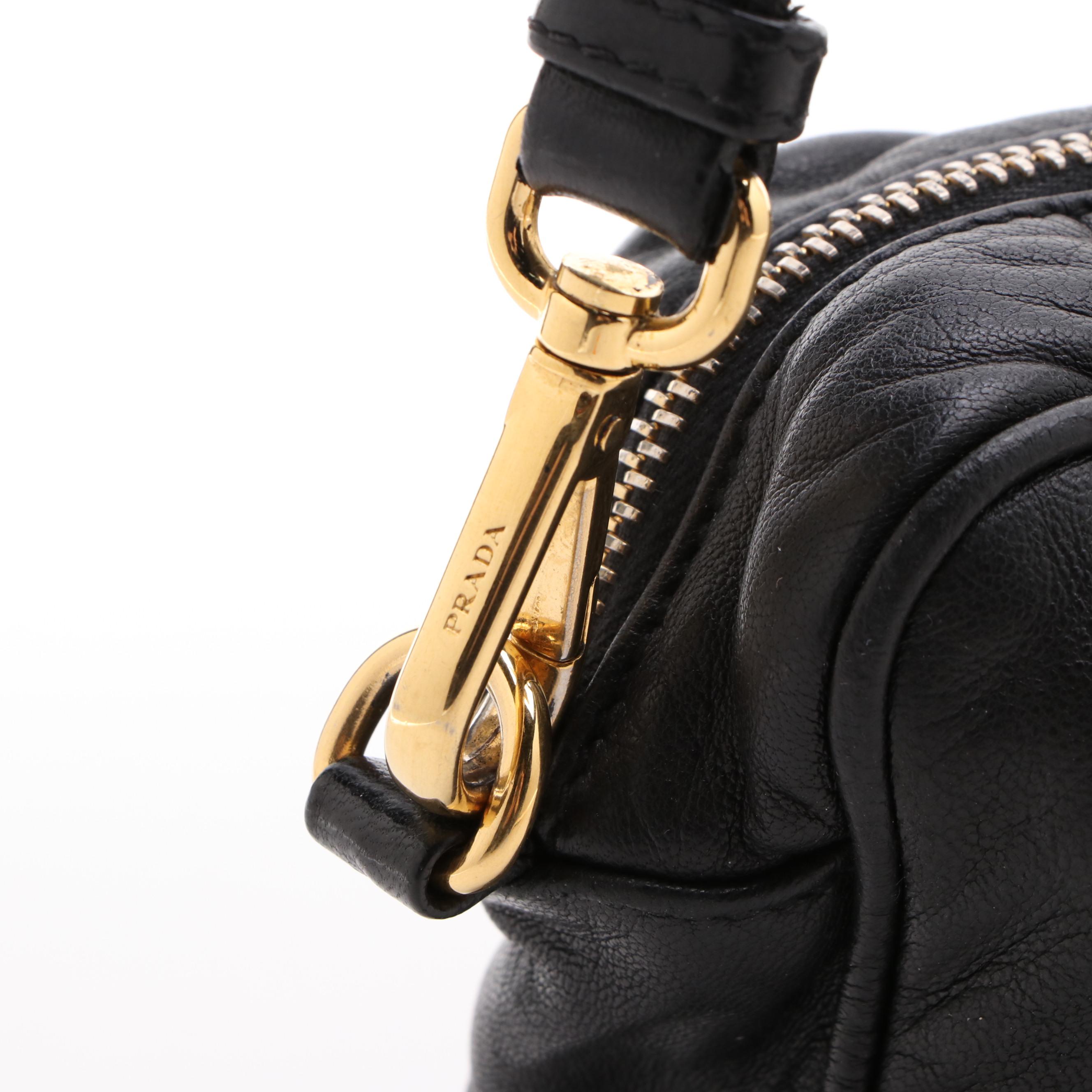 Prada Rose Black Leather Mini Zip Crossbody Bag