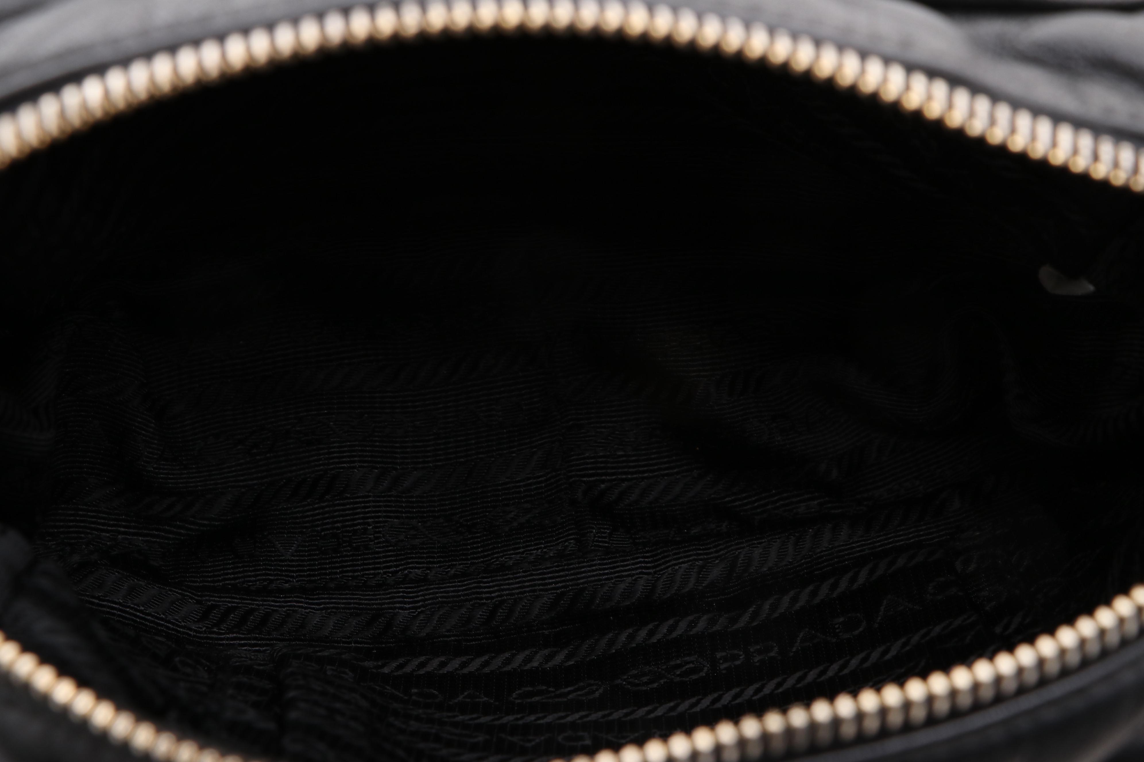 Prada Rose Black Leather Mini Zip Crossbody Bag