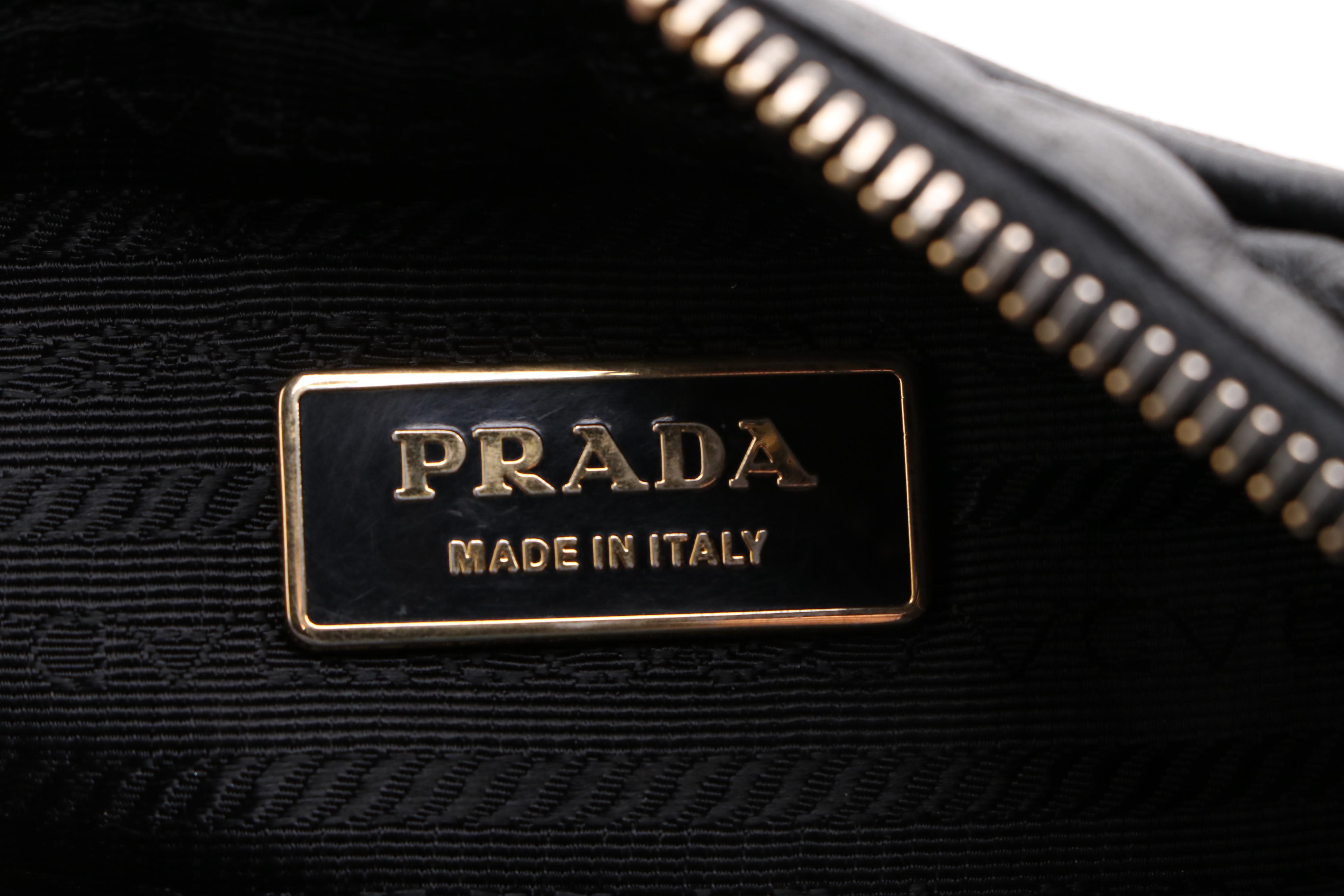 Prada Rose Black Leather Mini Zip Crossbody Bag