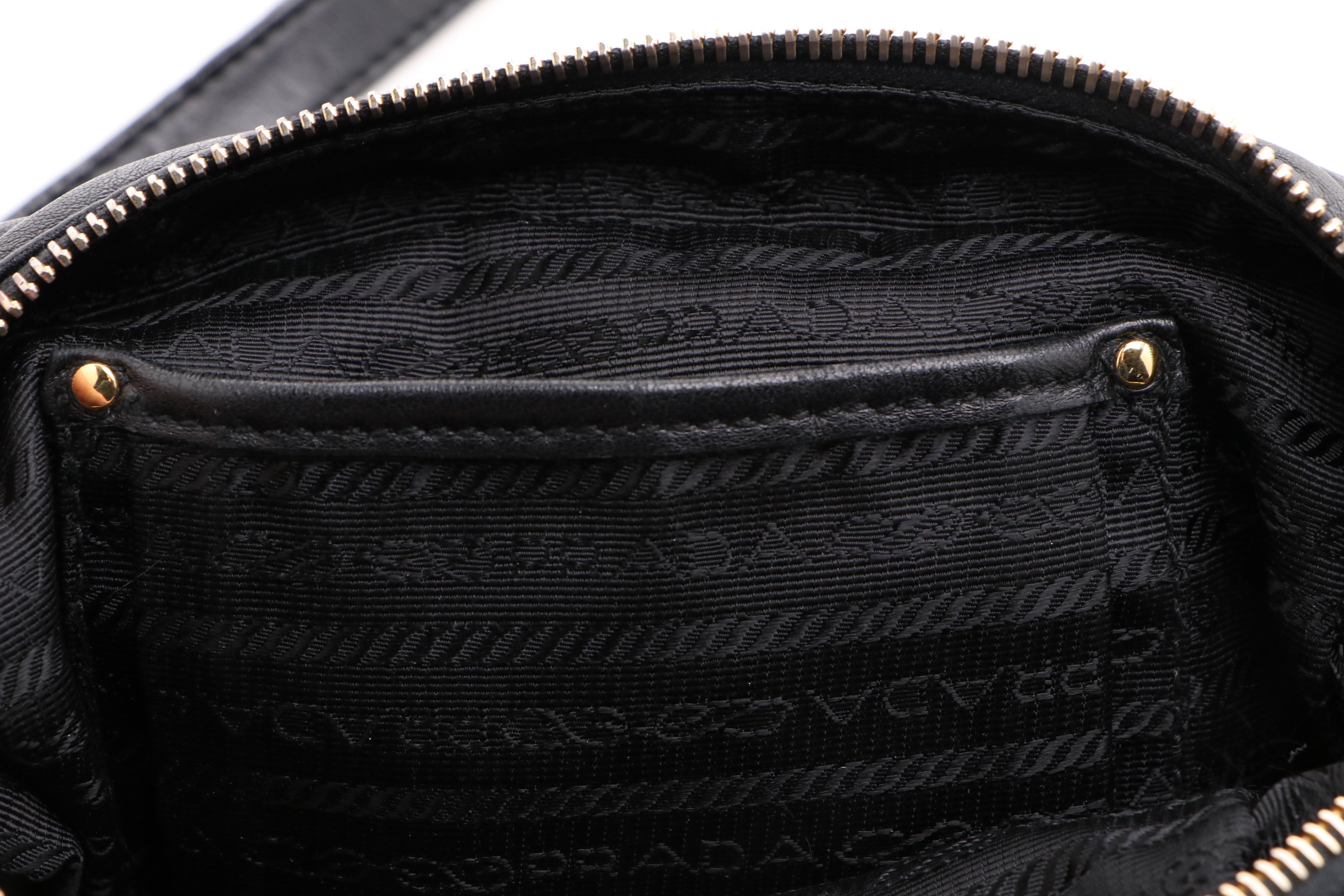 Prada Rose Black Leather Mini Zip Crossbody Bag