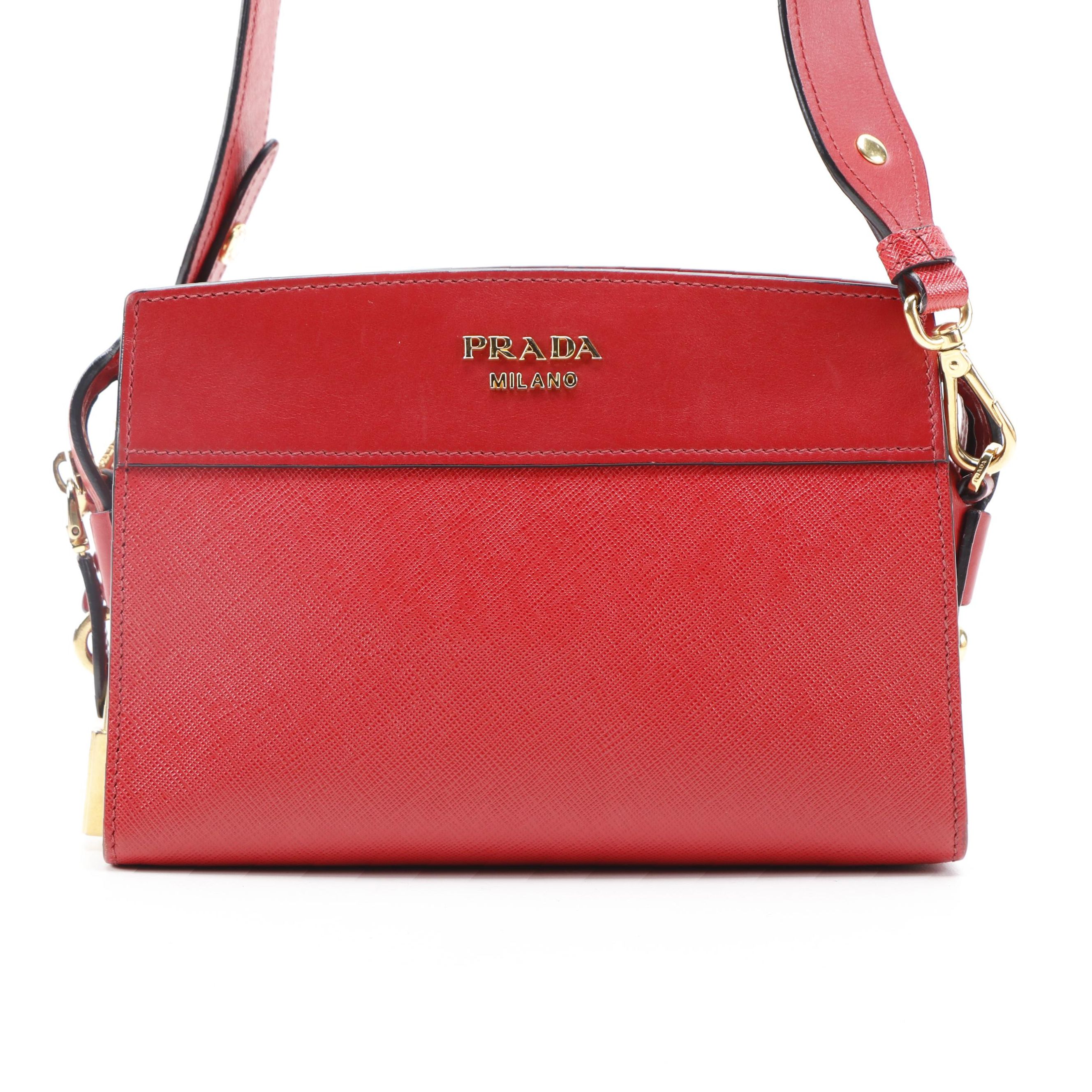 Prada Esplanade Crossbody Bag in Red Saffiano and Smooth Leather