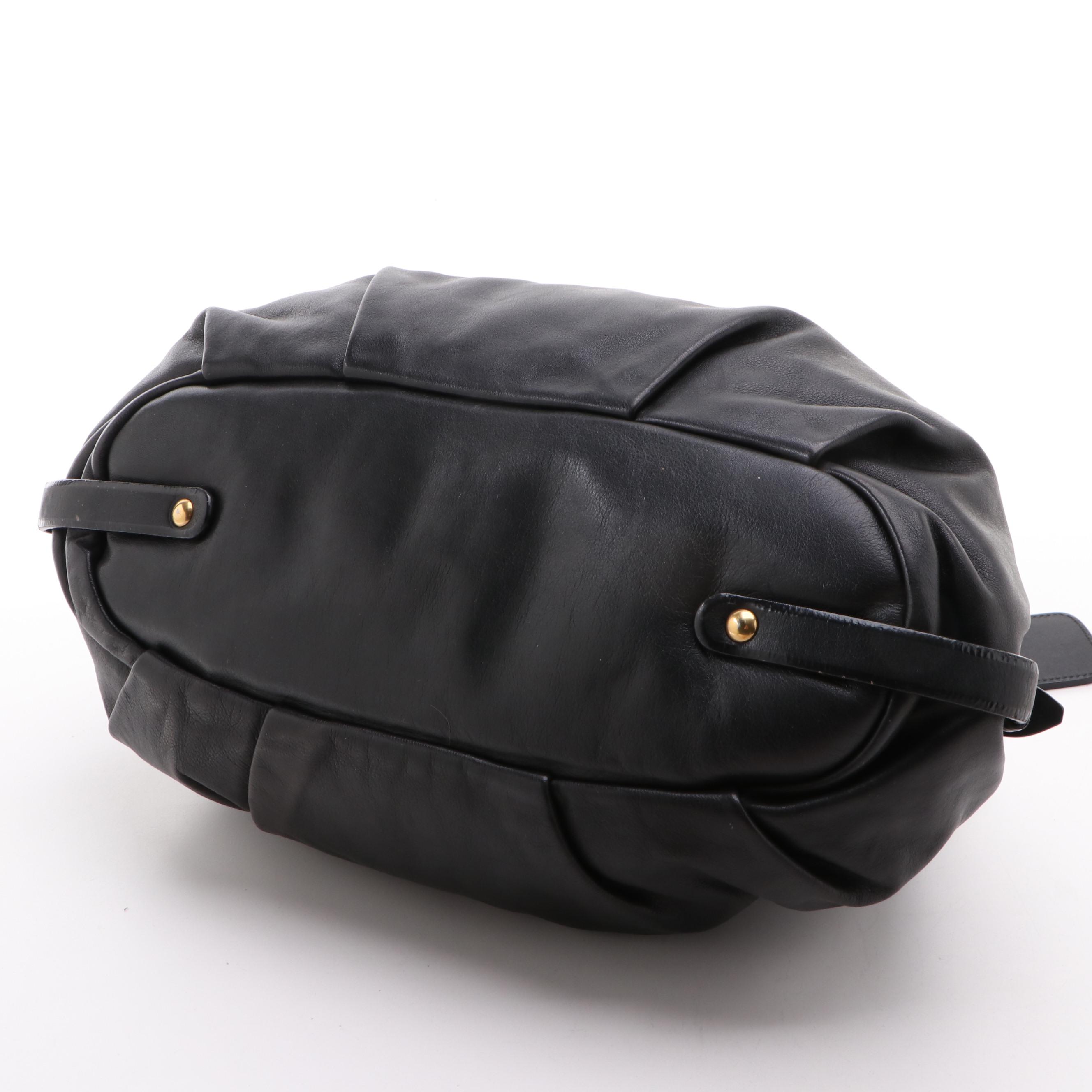 Prada Pleated Black Leather Convertible Satchel