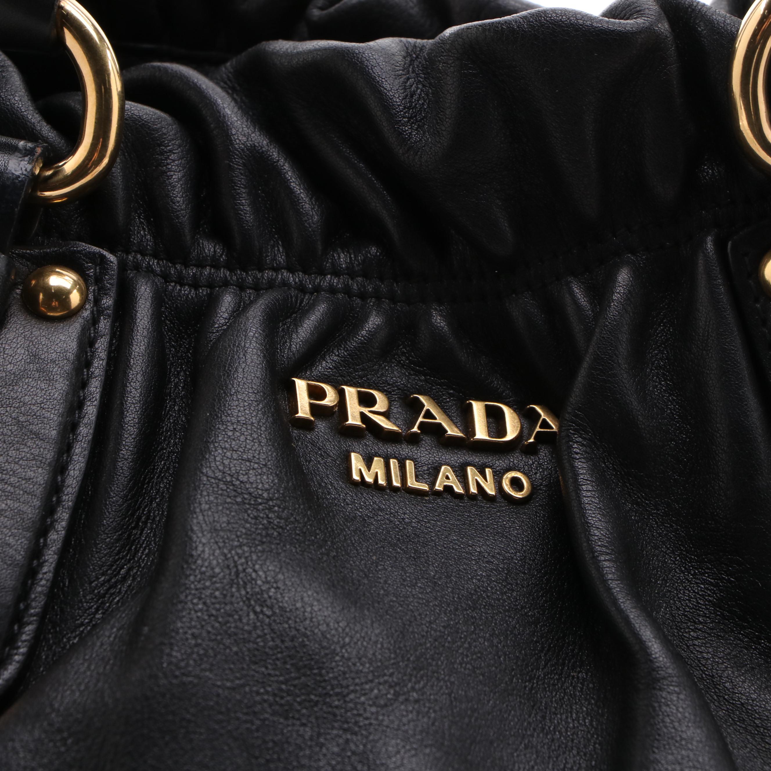 Prada Pleated Black Leather Convertible Satchel