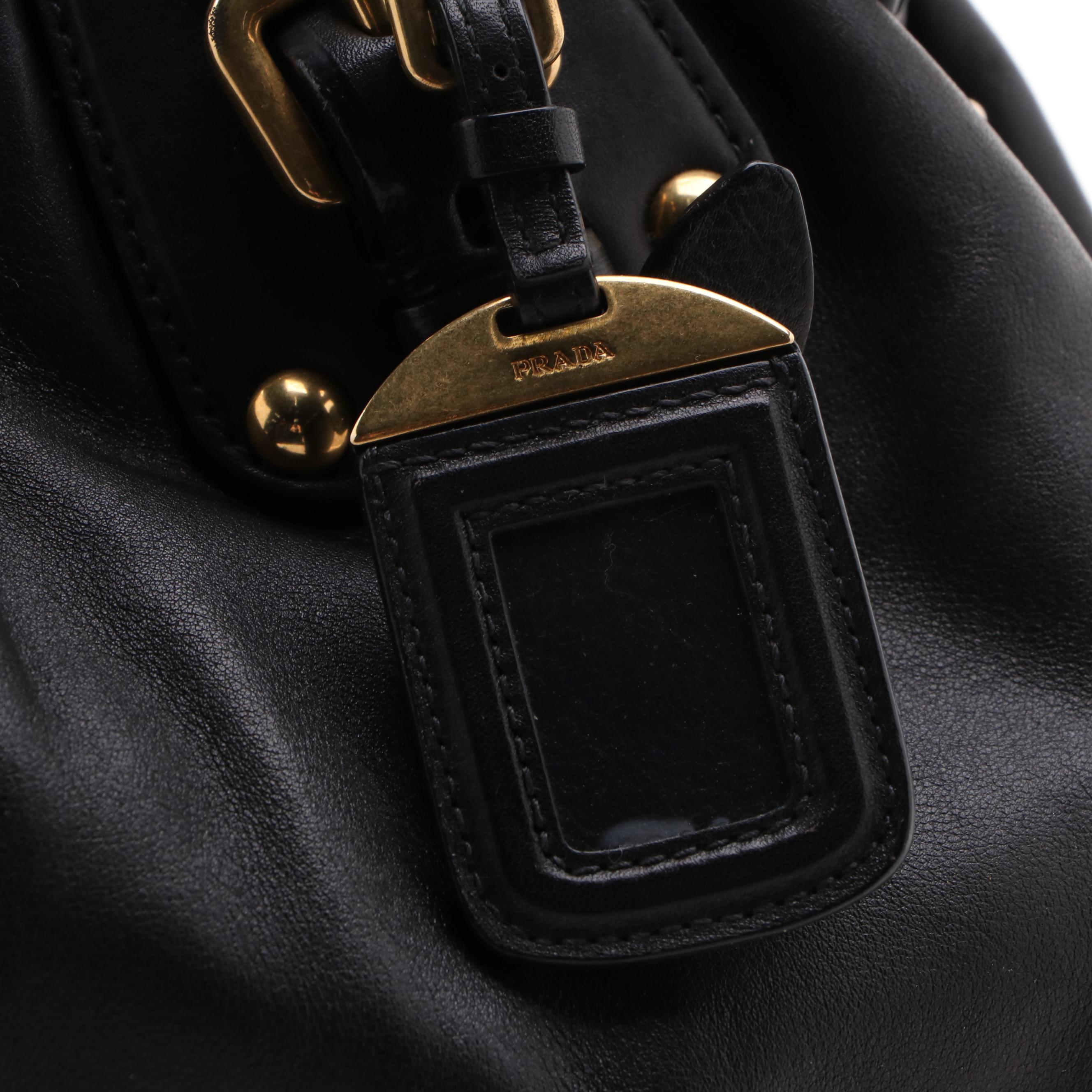Prada Pleated Black Leather Convertible Satchel