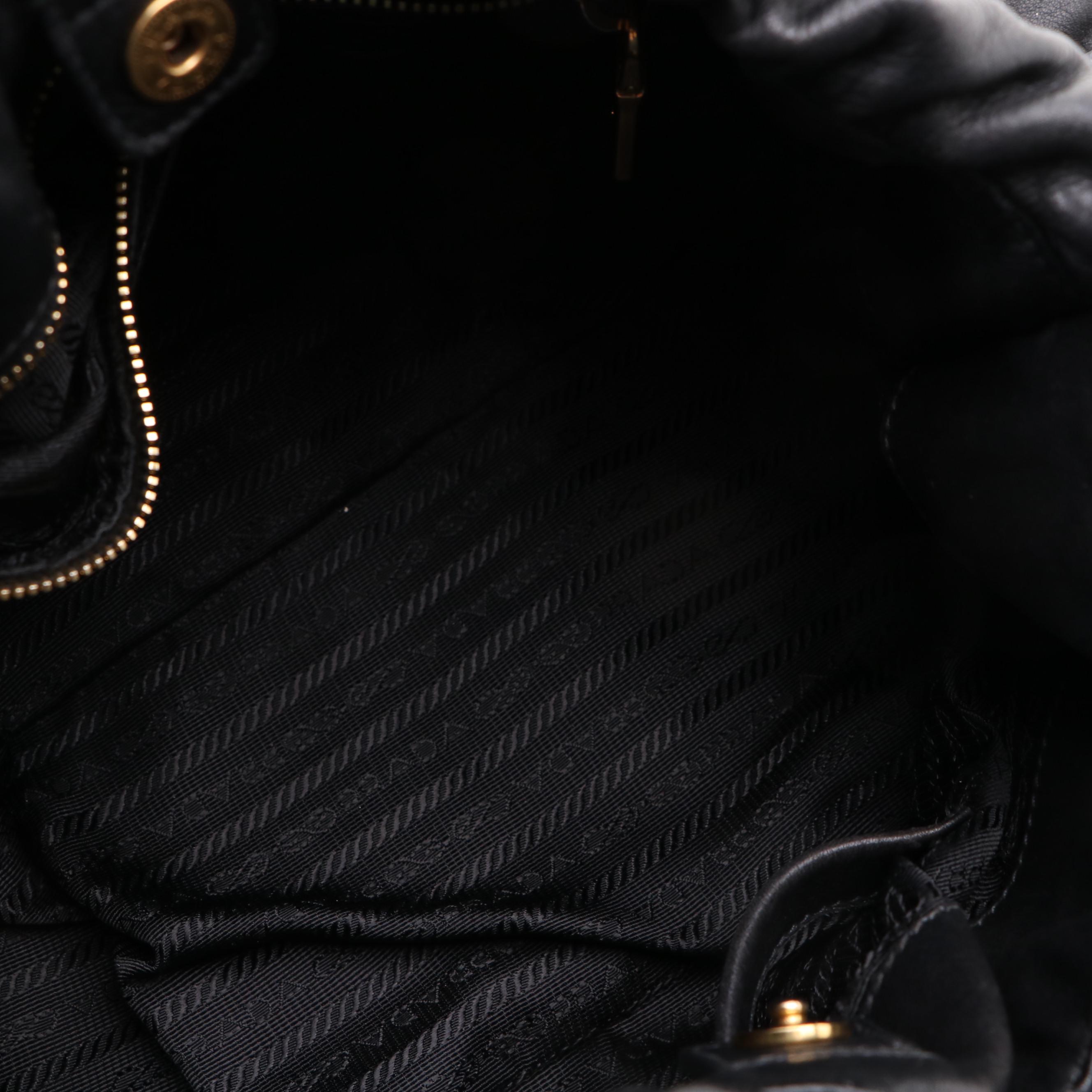 Prada Pleated Black Leather Convertible Satchel