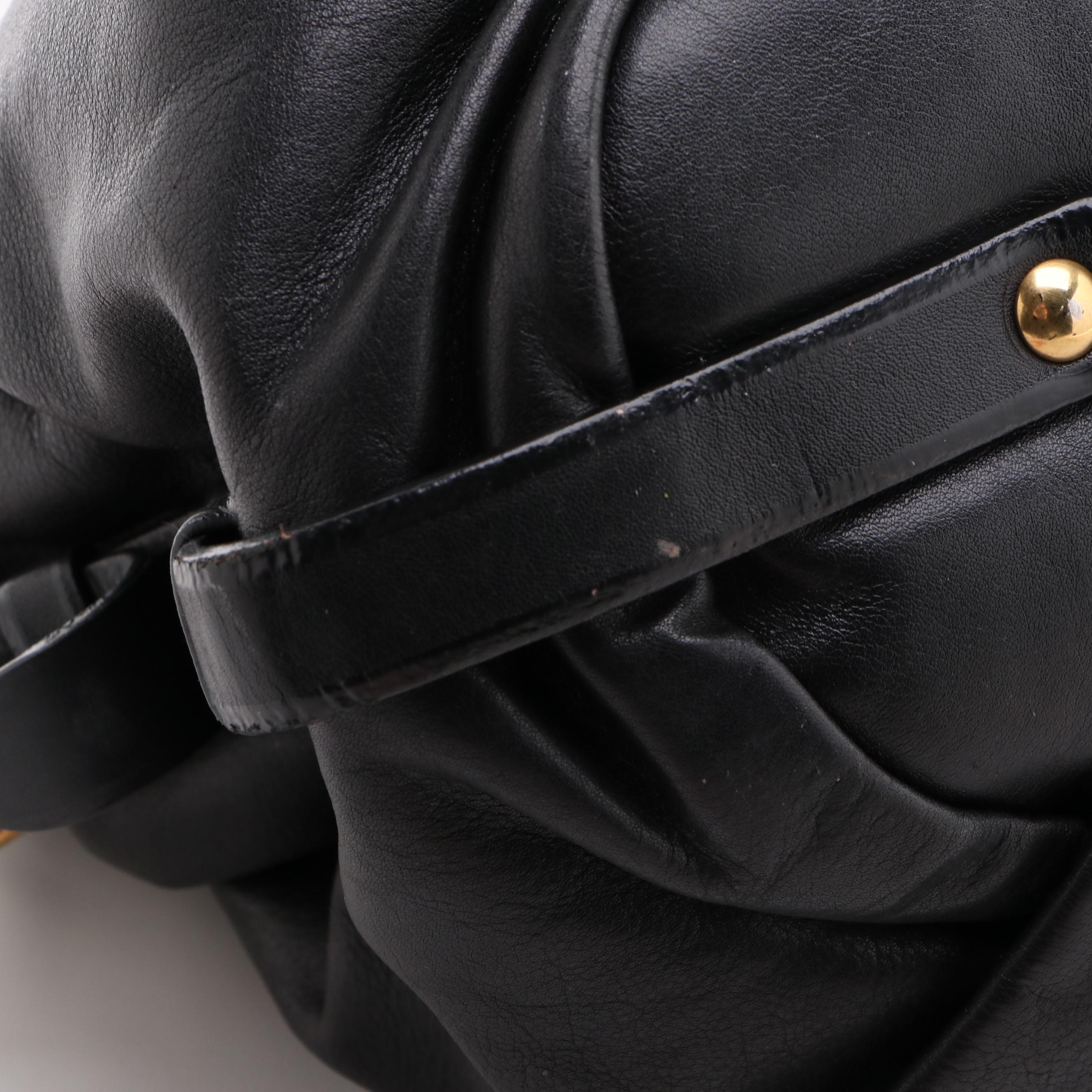 Prada Pleated Black Leather Convertible Satchel