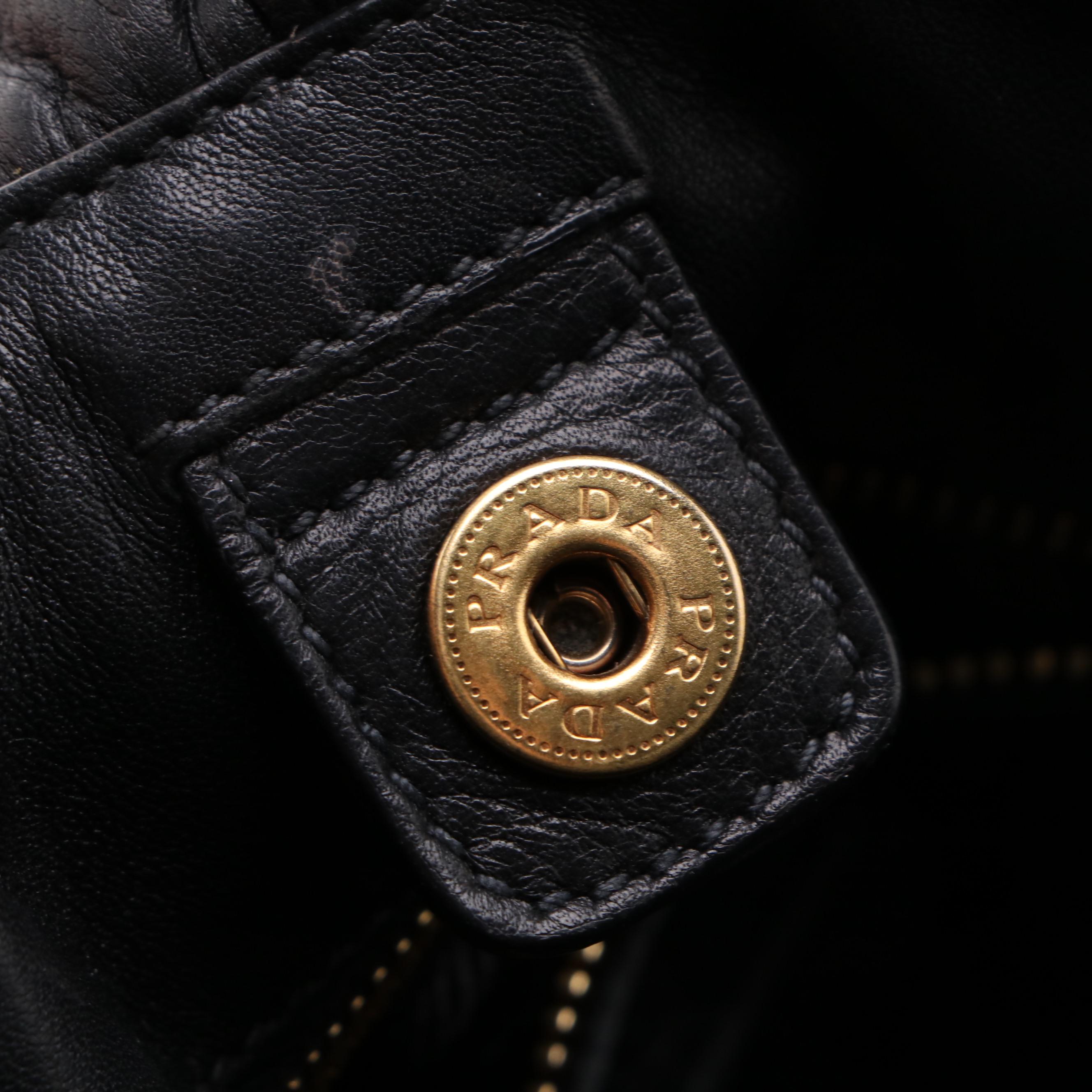 Prada Pleated Black Leather Convertible Satchel