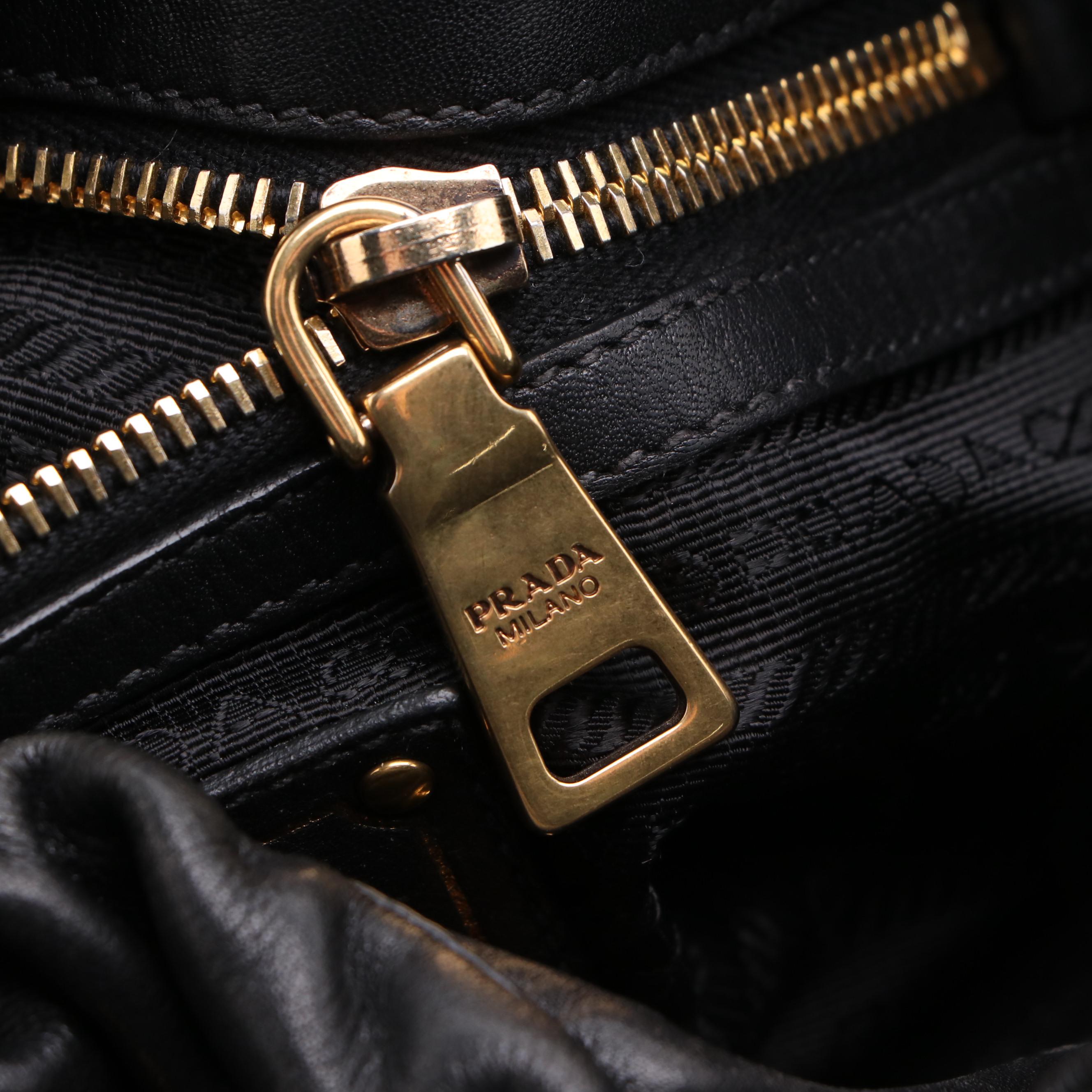 Prada Pleated Black Leather Convertible Satchel