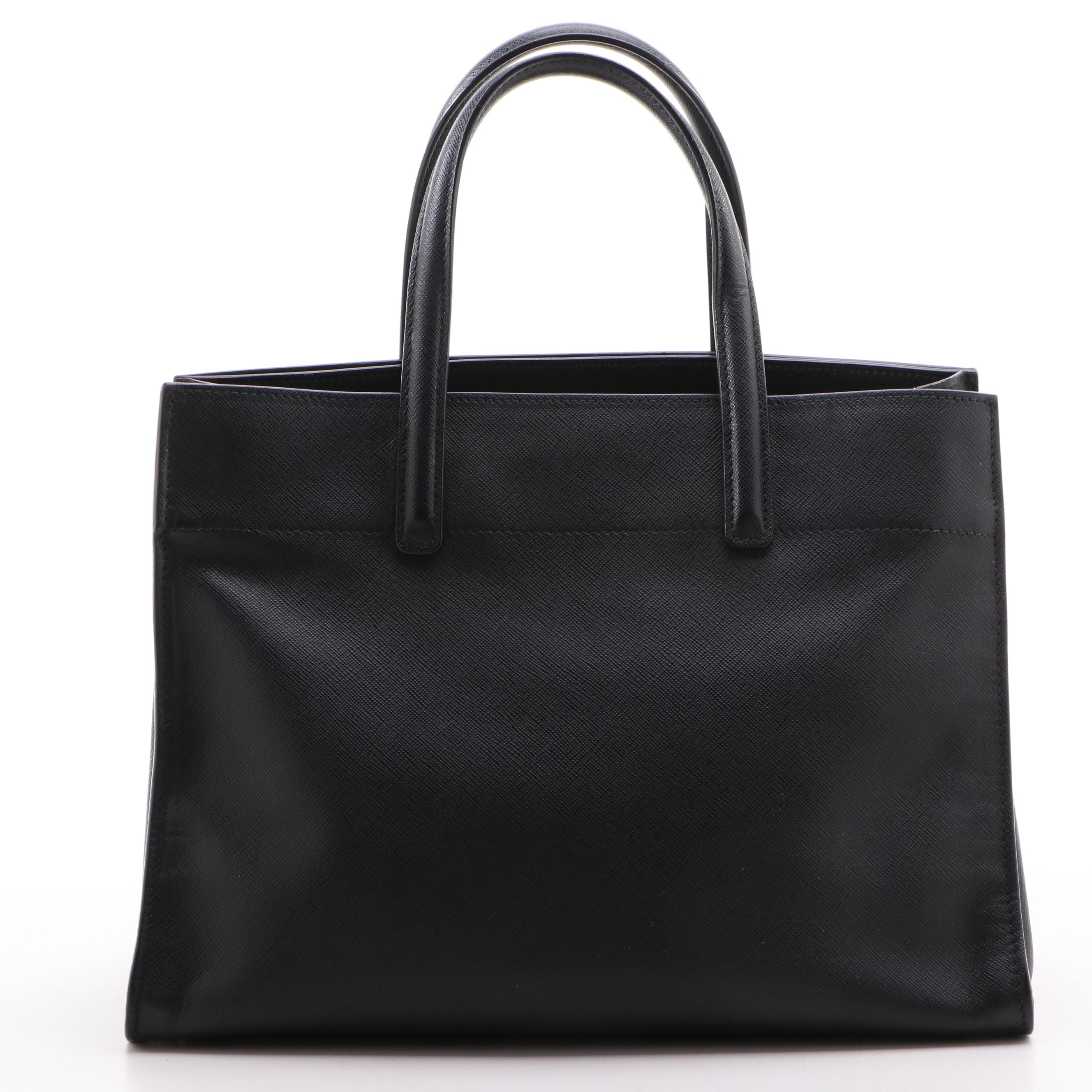 Prada Black Saffiano Leather Triple Pocket Convertible Two-Way Tote