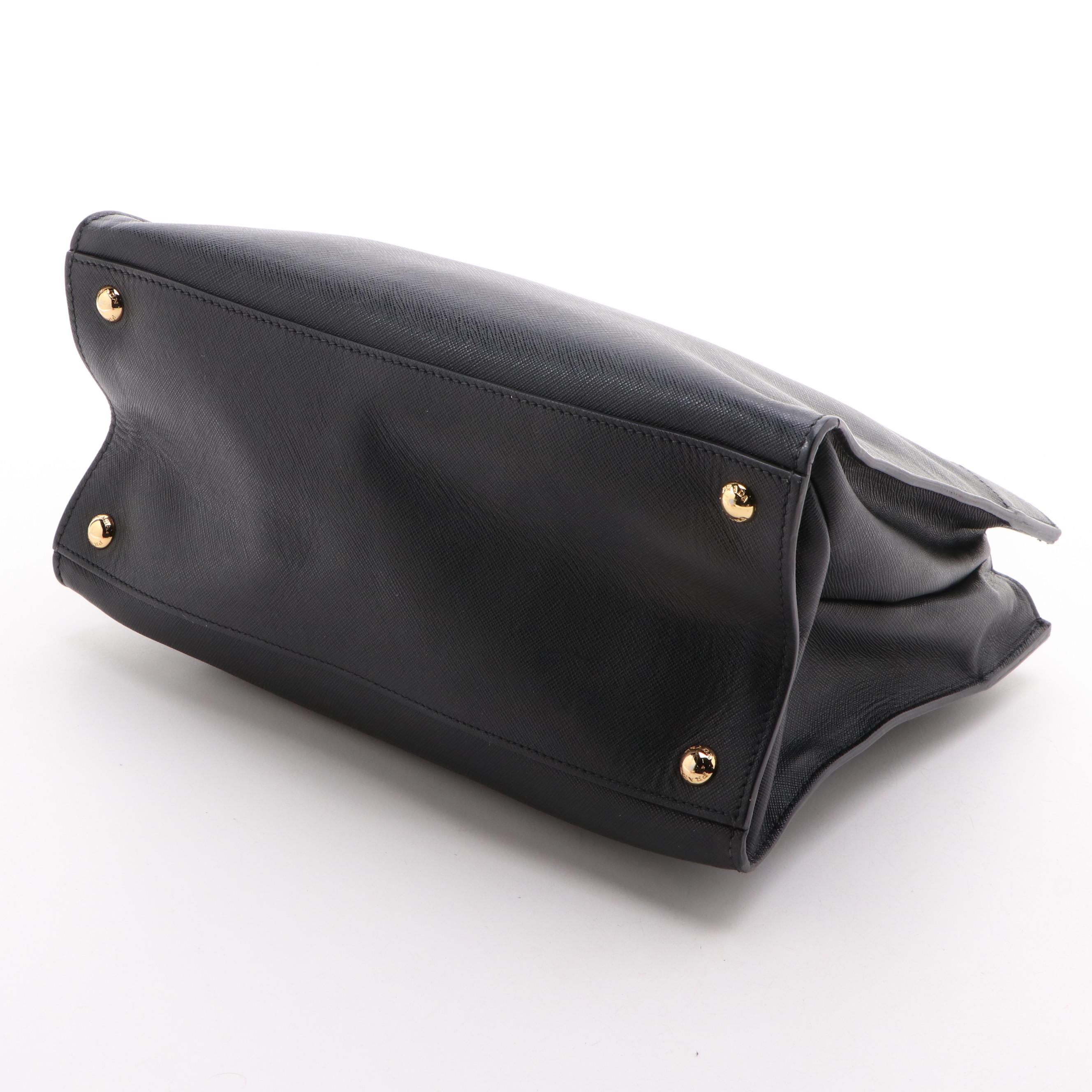 Prada Black Saffiano Leather Triple Pocket Convertible Two-Way Tote