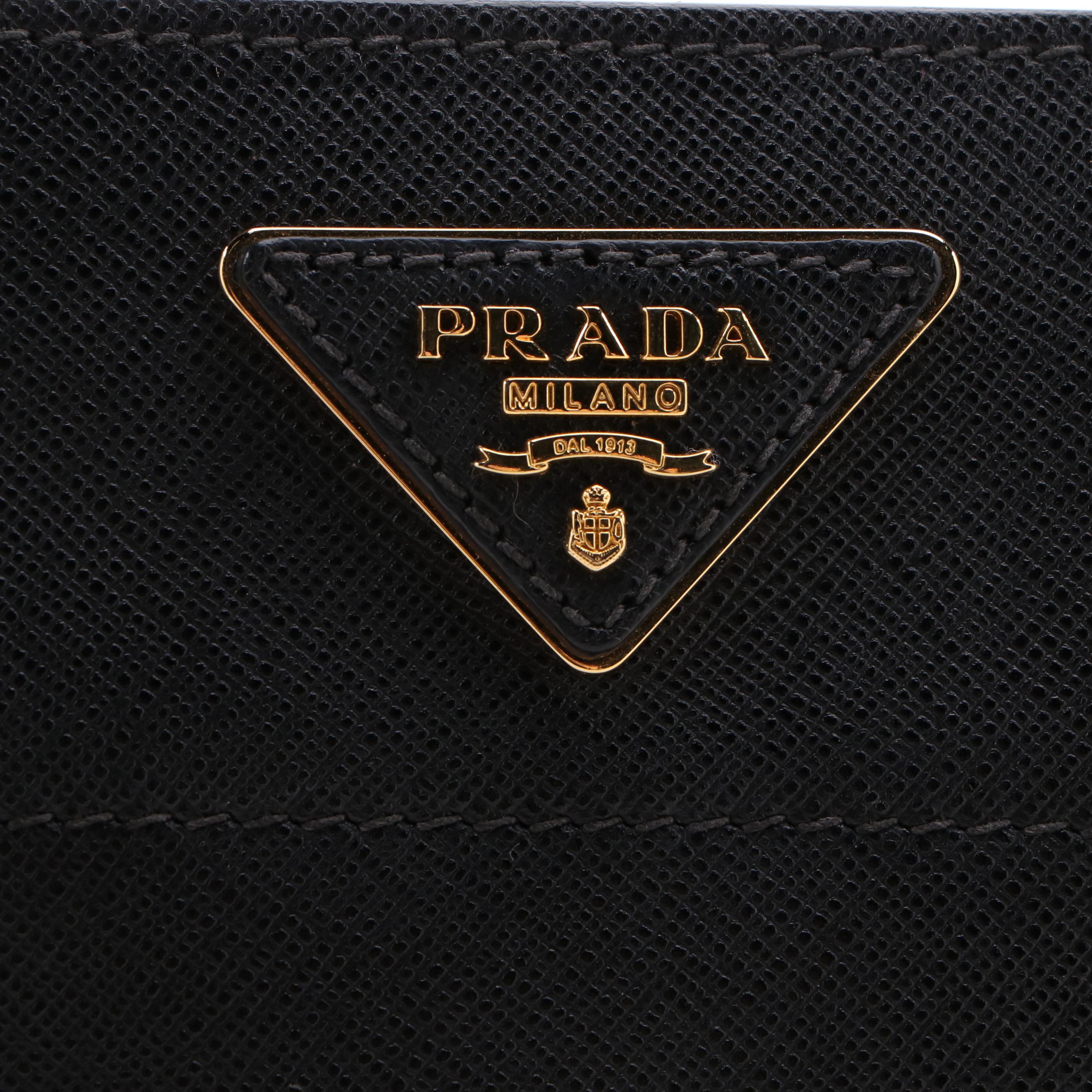Prada Black Saffiano Leather Triple Pocket Convertible Two-Way Tote