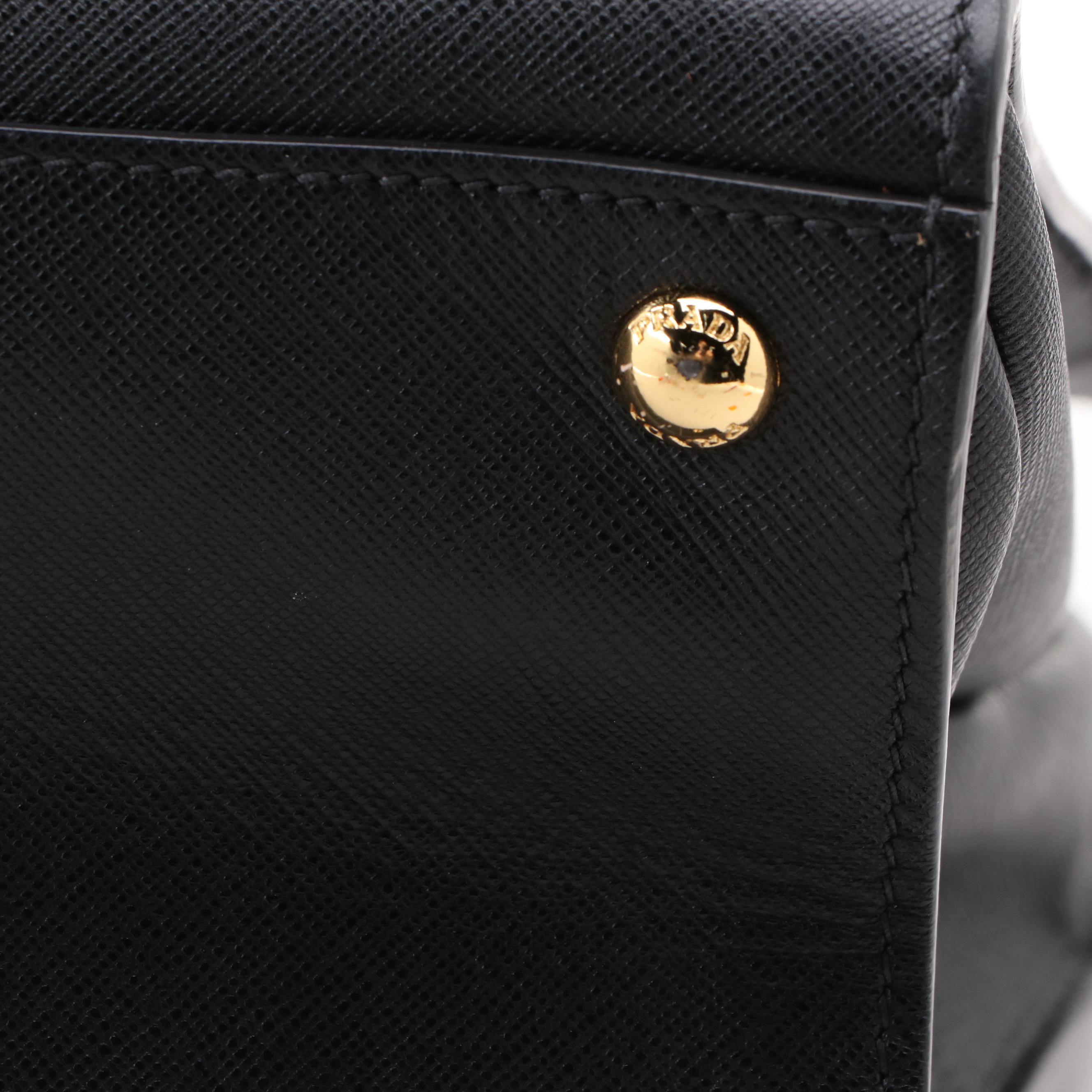 Prada Black Saffiano Leather Triple Pocket Convertible Two-Way Tote