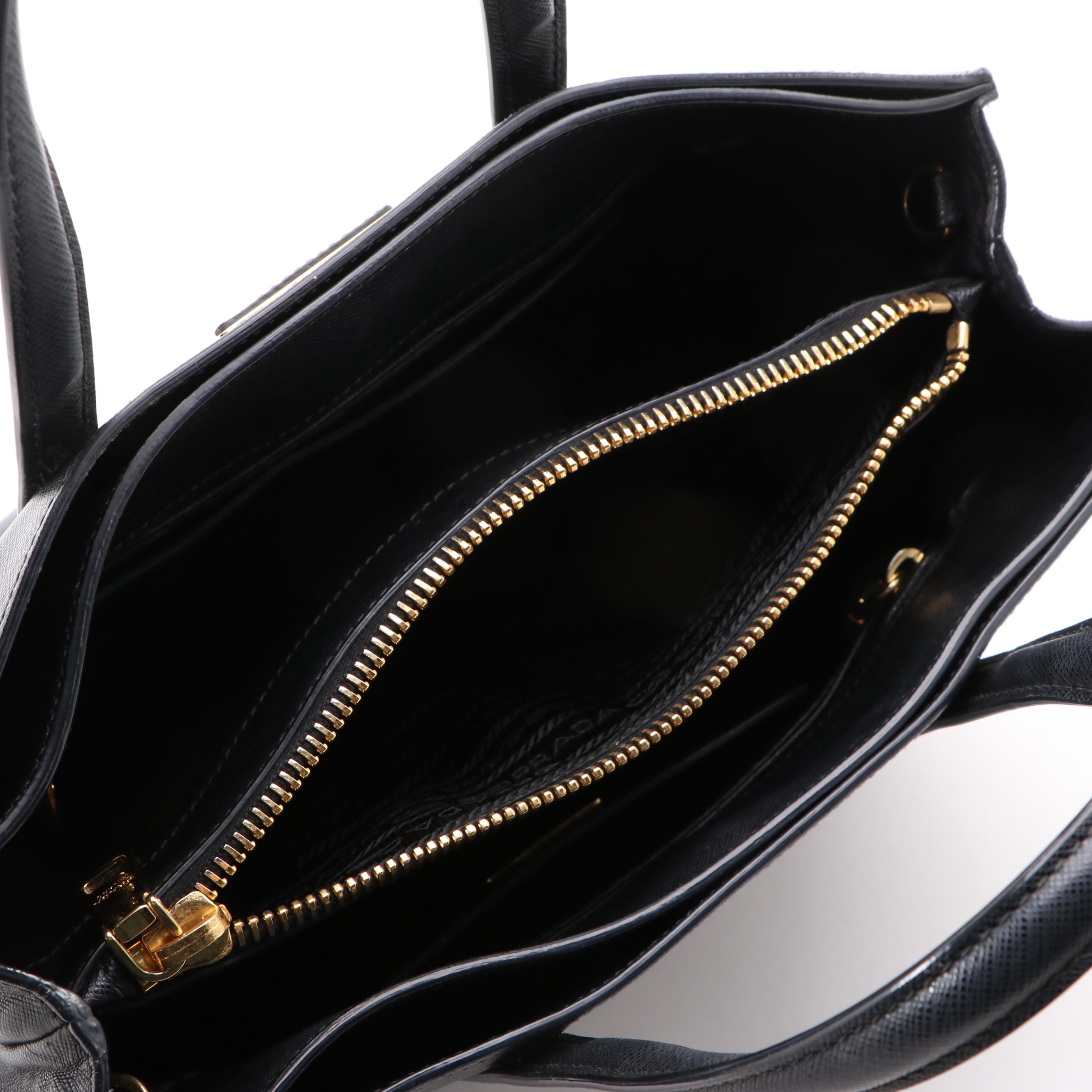 Prada Black Saffiano Leather Triple Pocket Convertible Two-Way Tote