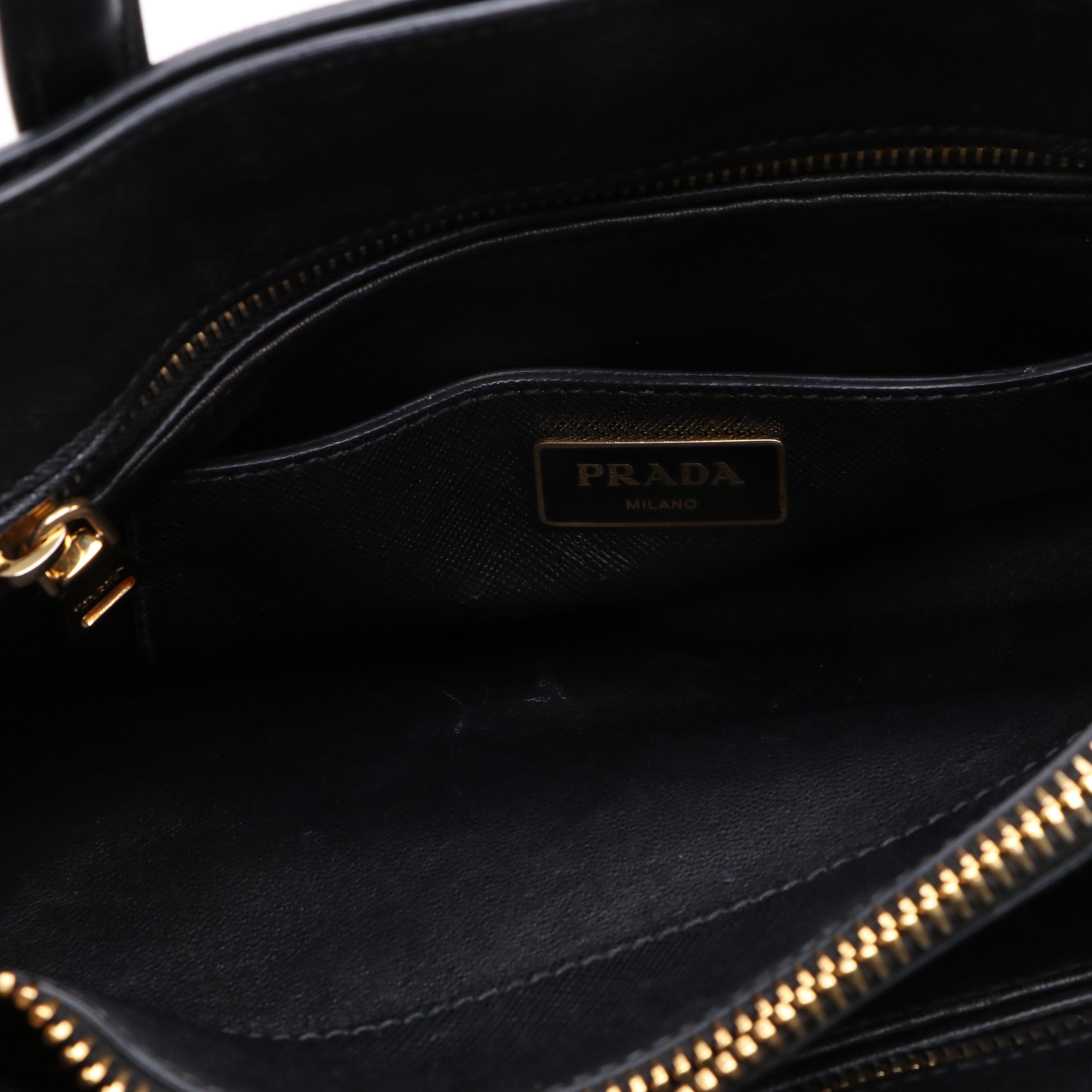 Prada Black Saffiano Leather Triple Pocket Convertible Two-Way Tote