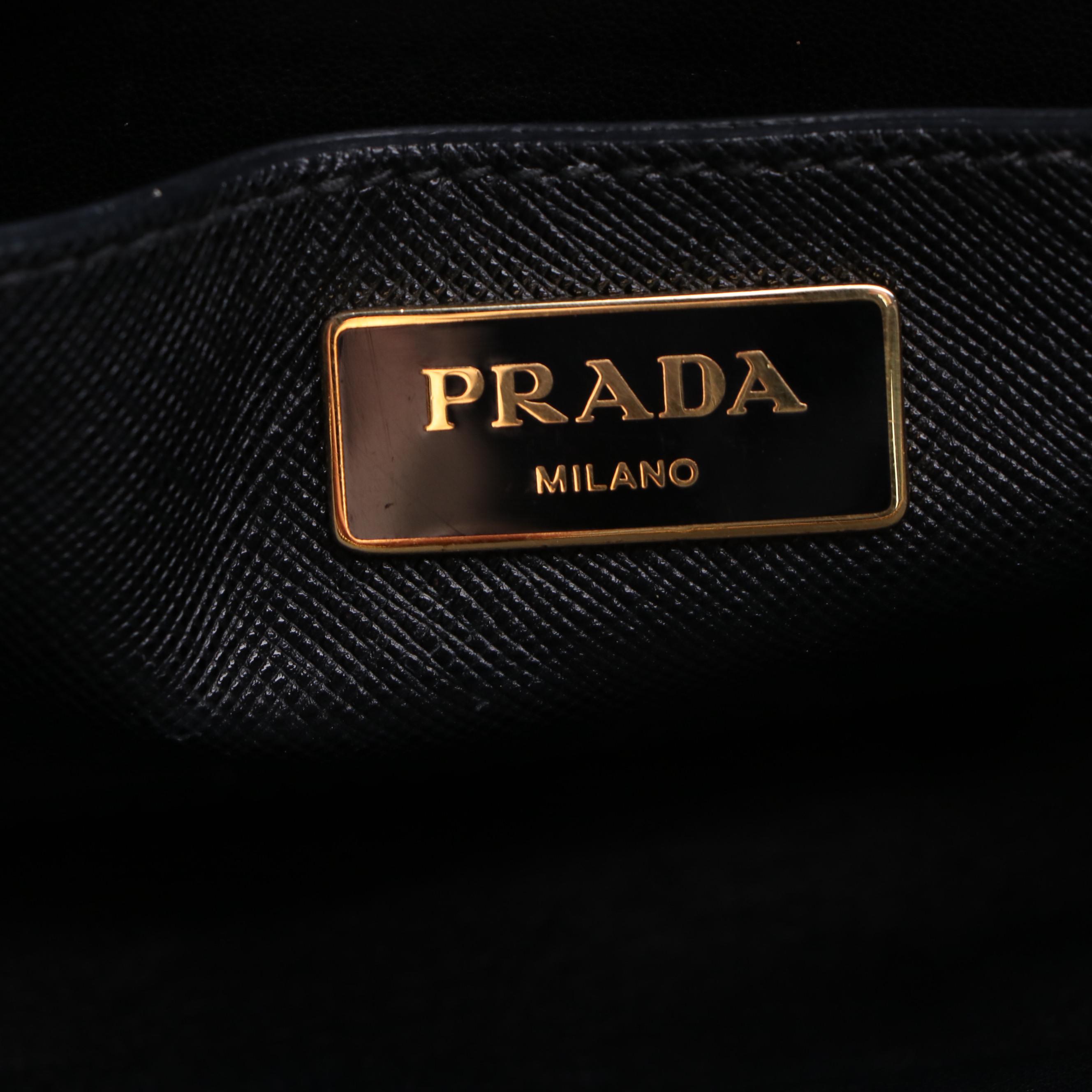 Prada Black Saffiano Leather Triple Pocket Convertible Two-Way Tote