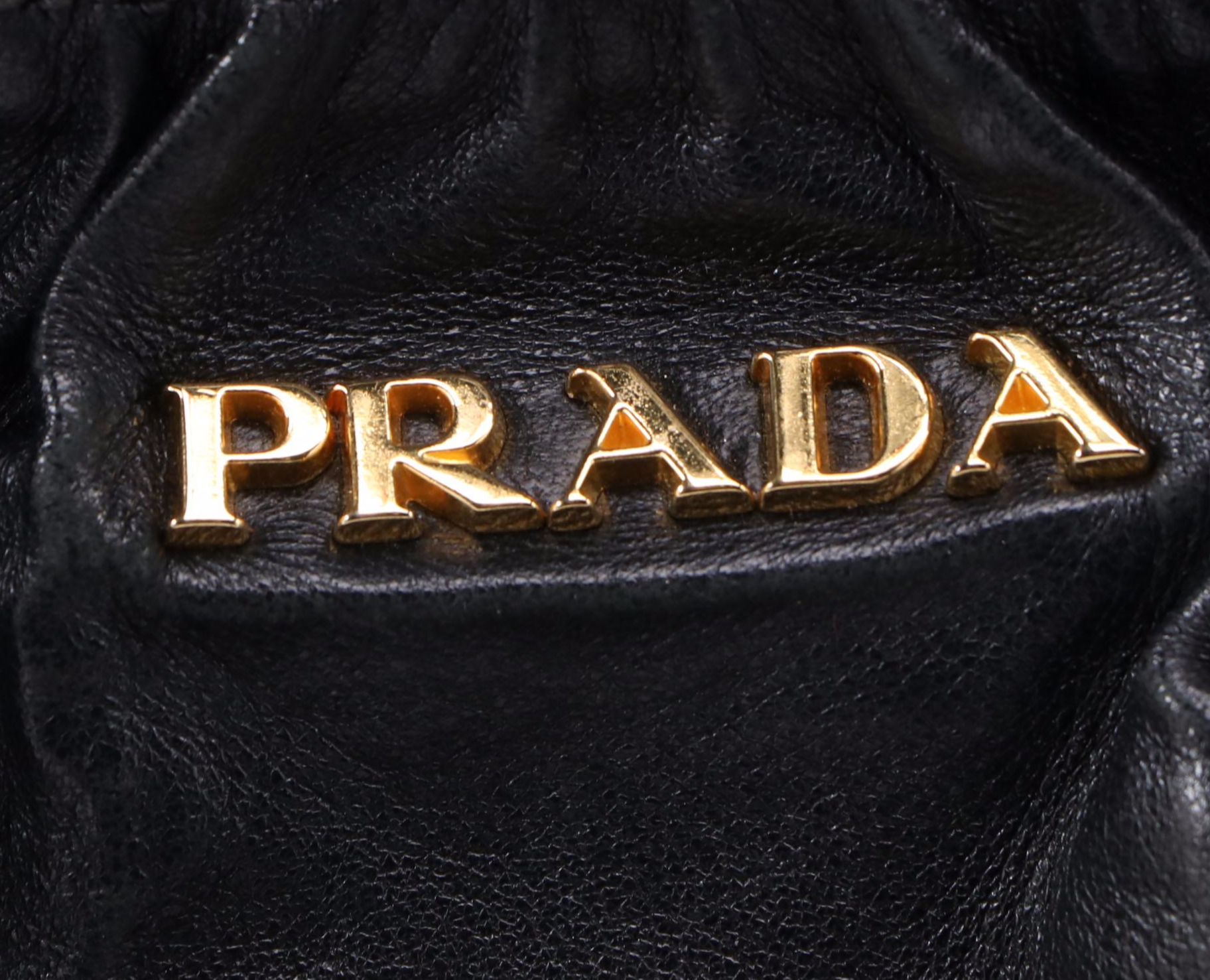 Prada Bow Tie Pleated Black Leather Two-Way Shoulder Tote