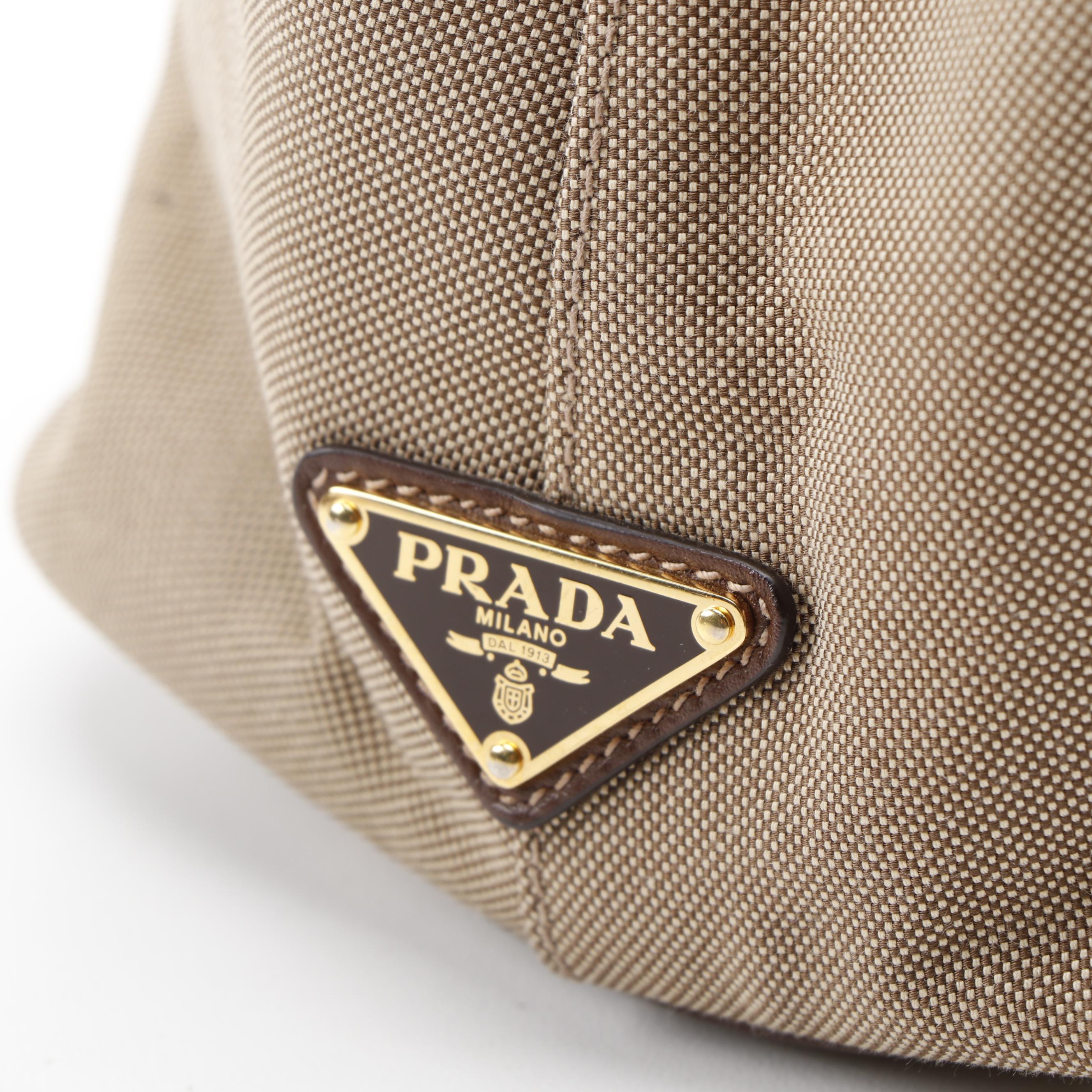 Prada Canapa Canvas and Brown Leather Two-Way Tote