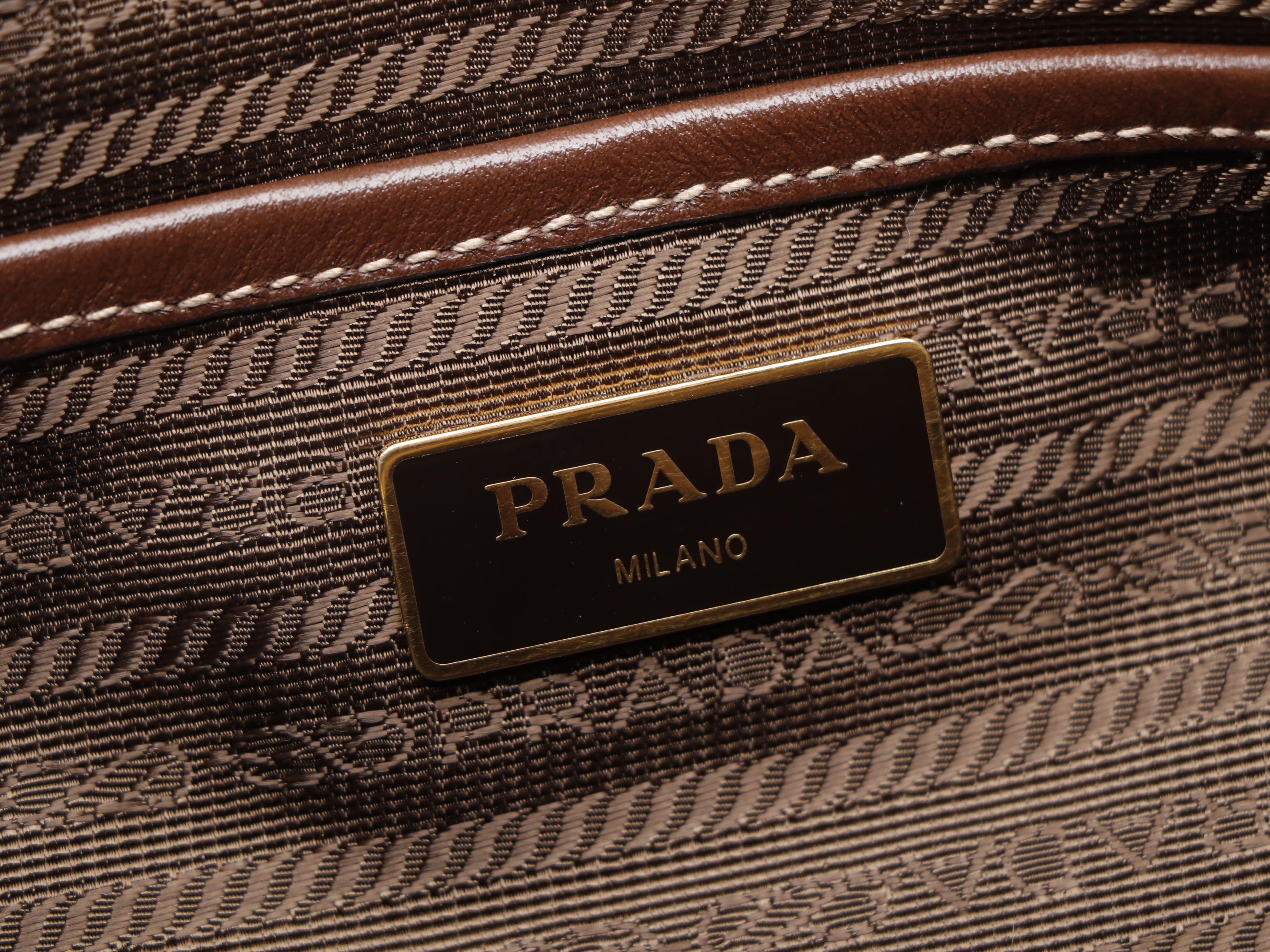 Prada Canapa Canvas and Brown Leather Two-Way Tote