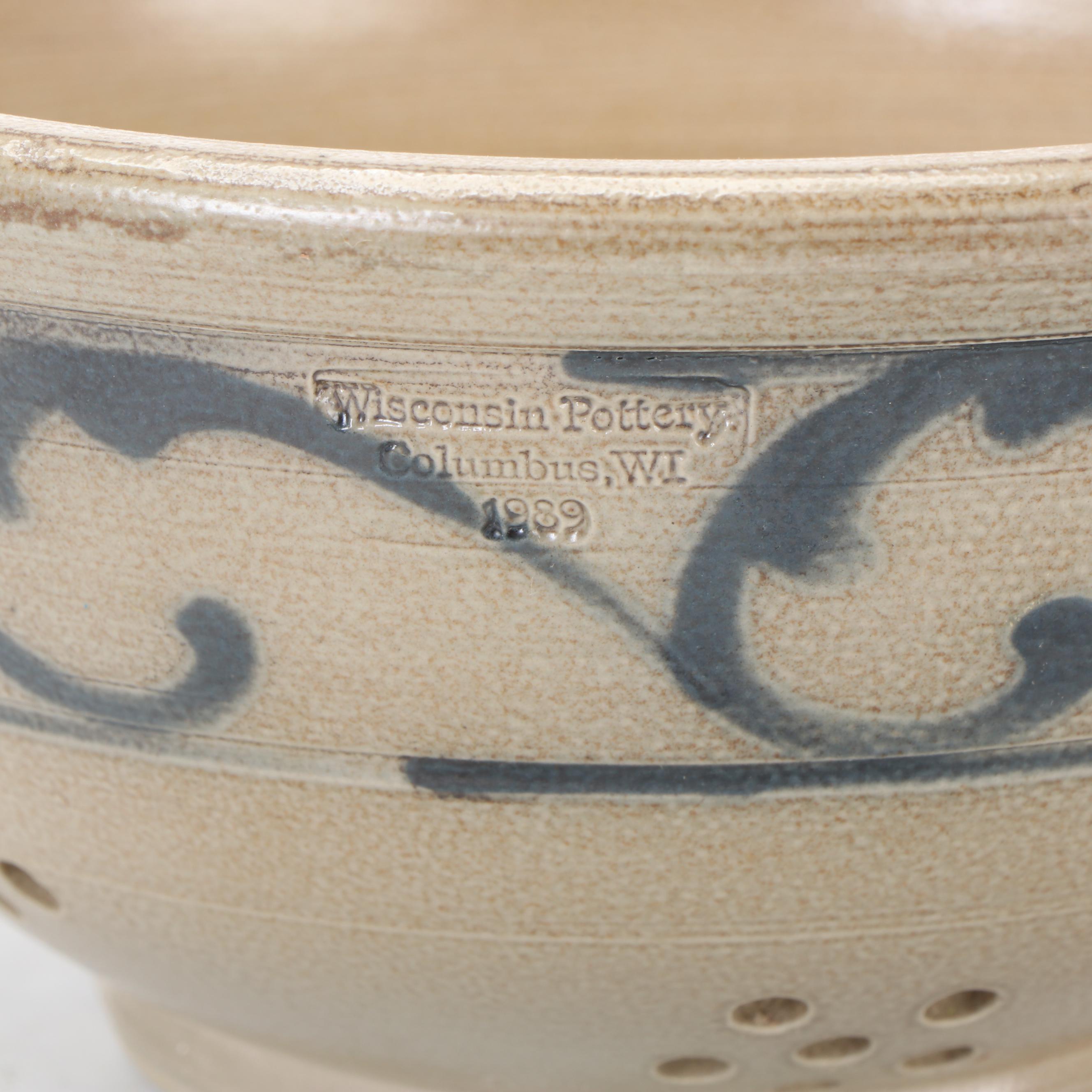 Wisconsin Pottery Stoneware Mixing Bowls and Strainer Bowl, 1980s