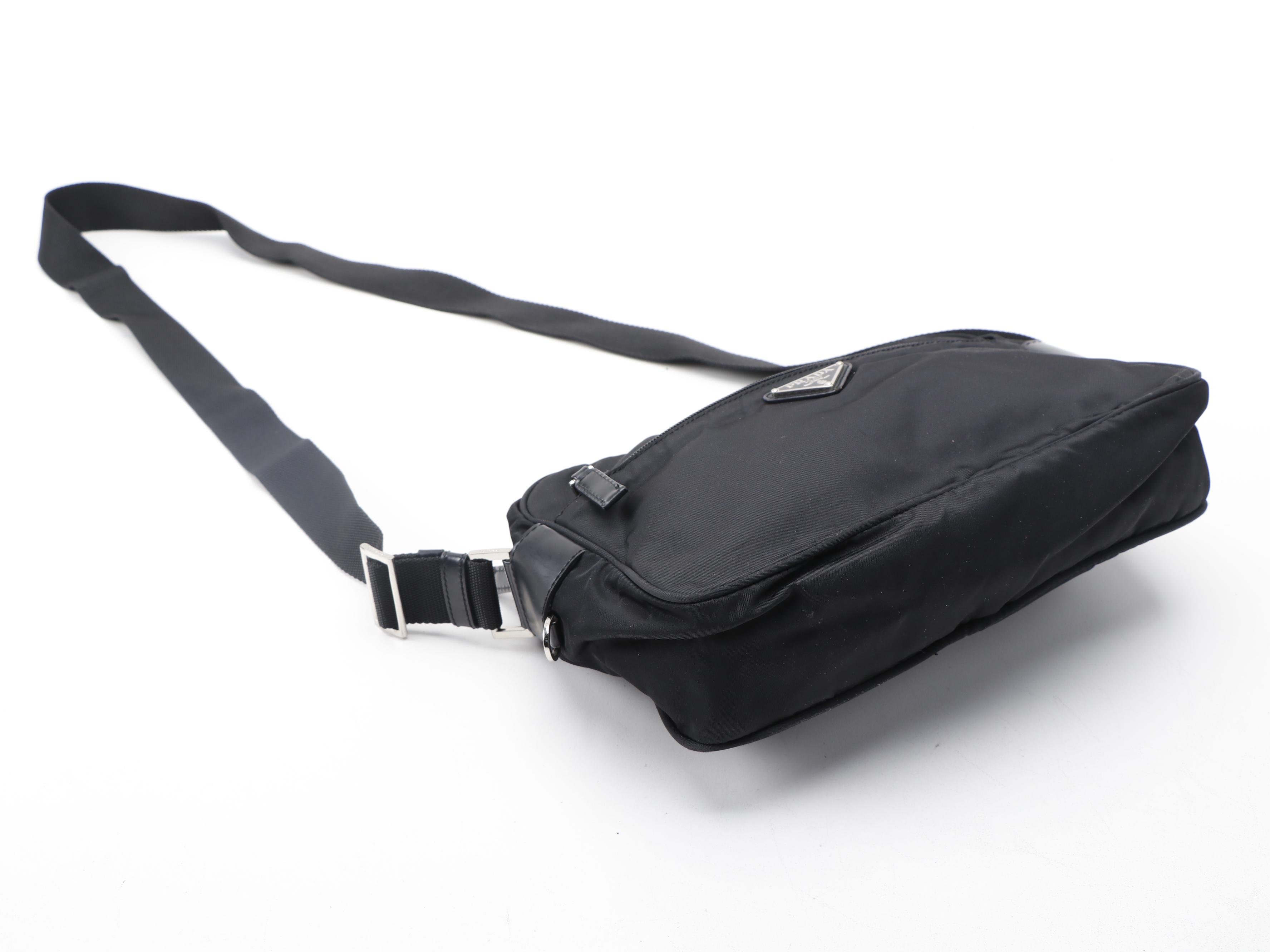Prada Crossbody Camera Bag in Black Nylon with Smooth Leather Trim