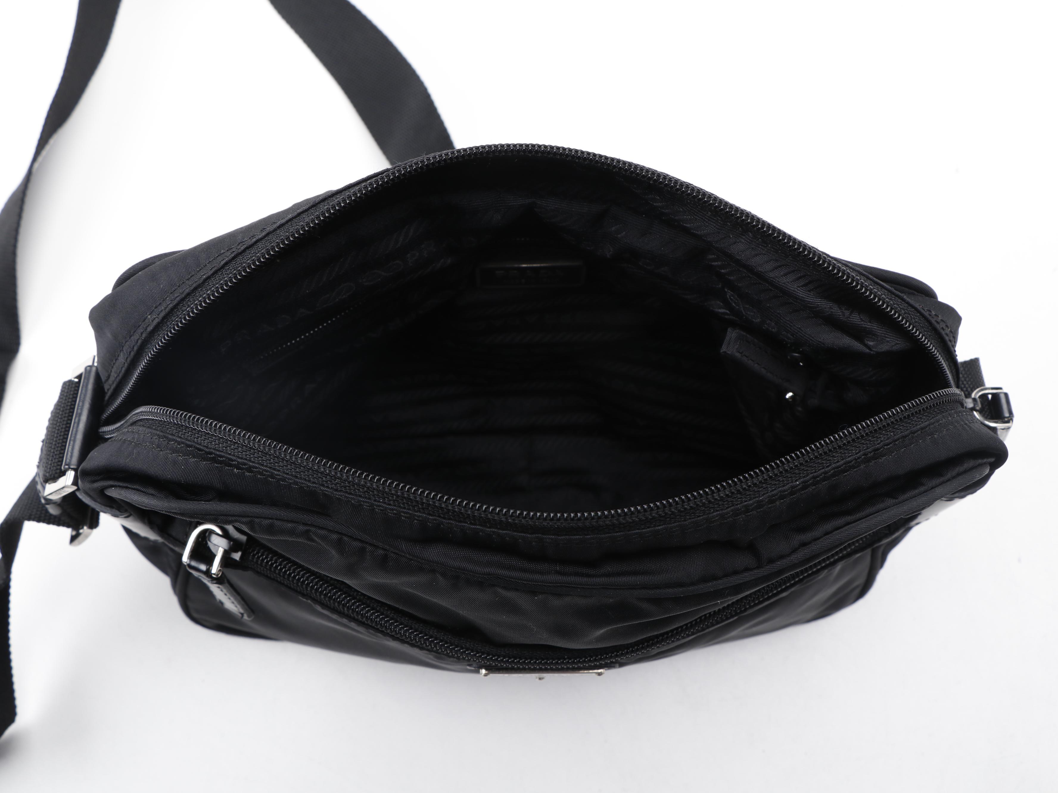 Prada Crossbody Camera Bag in Black Nylon with Smooth Leather Trim