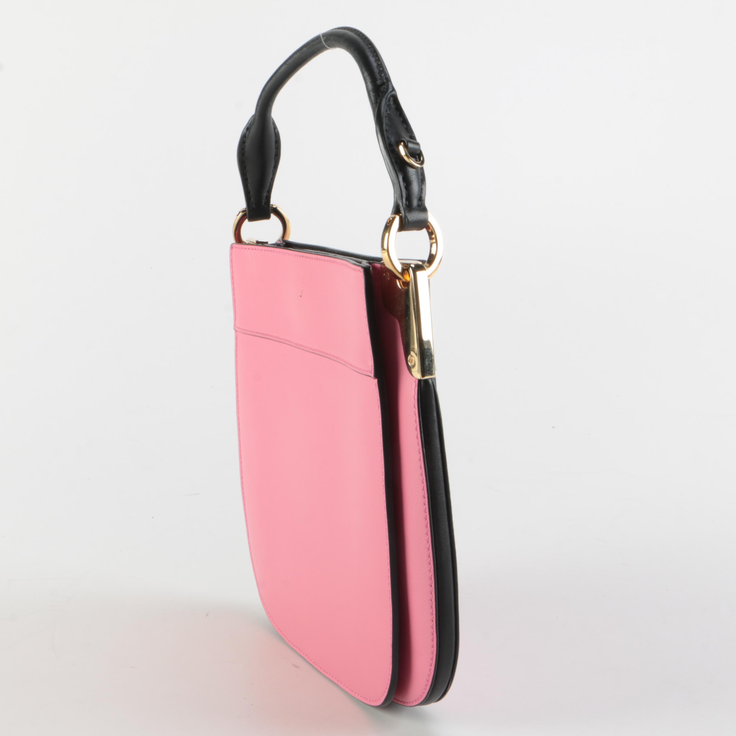 Prada Small Margit Two-Way Handbag in Pink Leather with Black Leather Trim