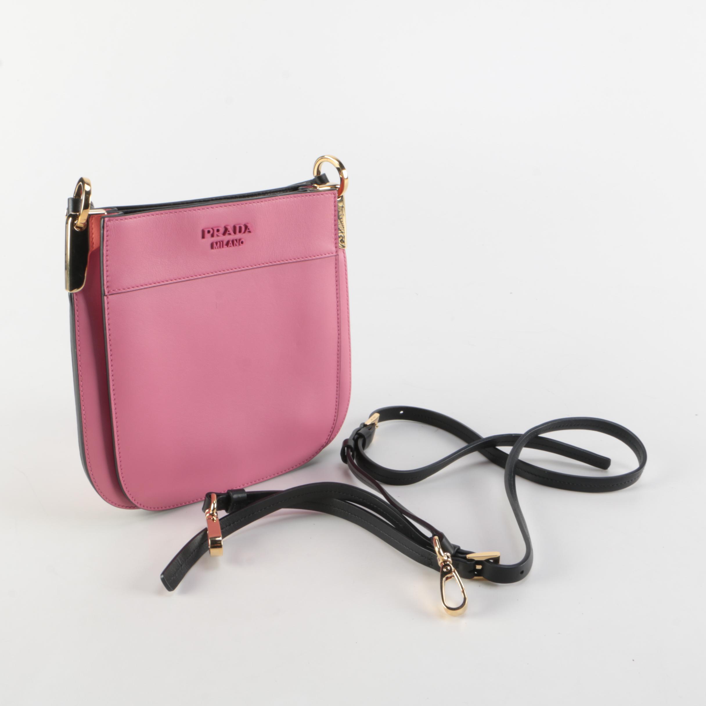 Prada Small Margit Two-Way Handbag in Pink Leather with Black Leather Trim