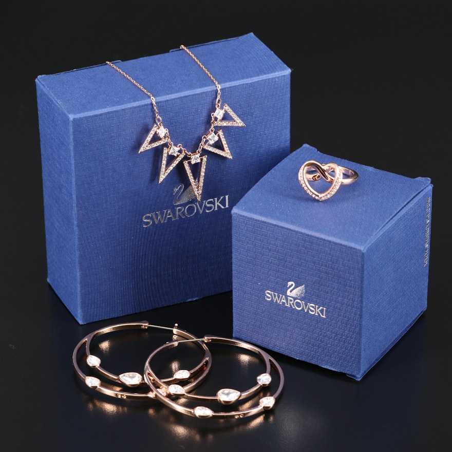 Swarovski Crystal Featuring "Gaze" Hoop Earrings and "Cupidon" Ring