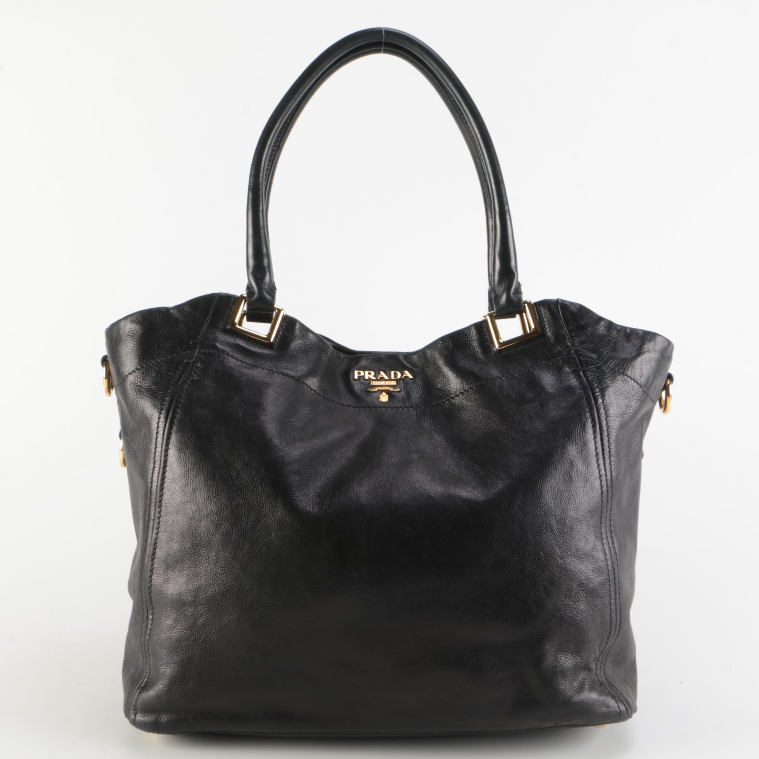 Prada Black Calfskin Leather Shopper Tote
