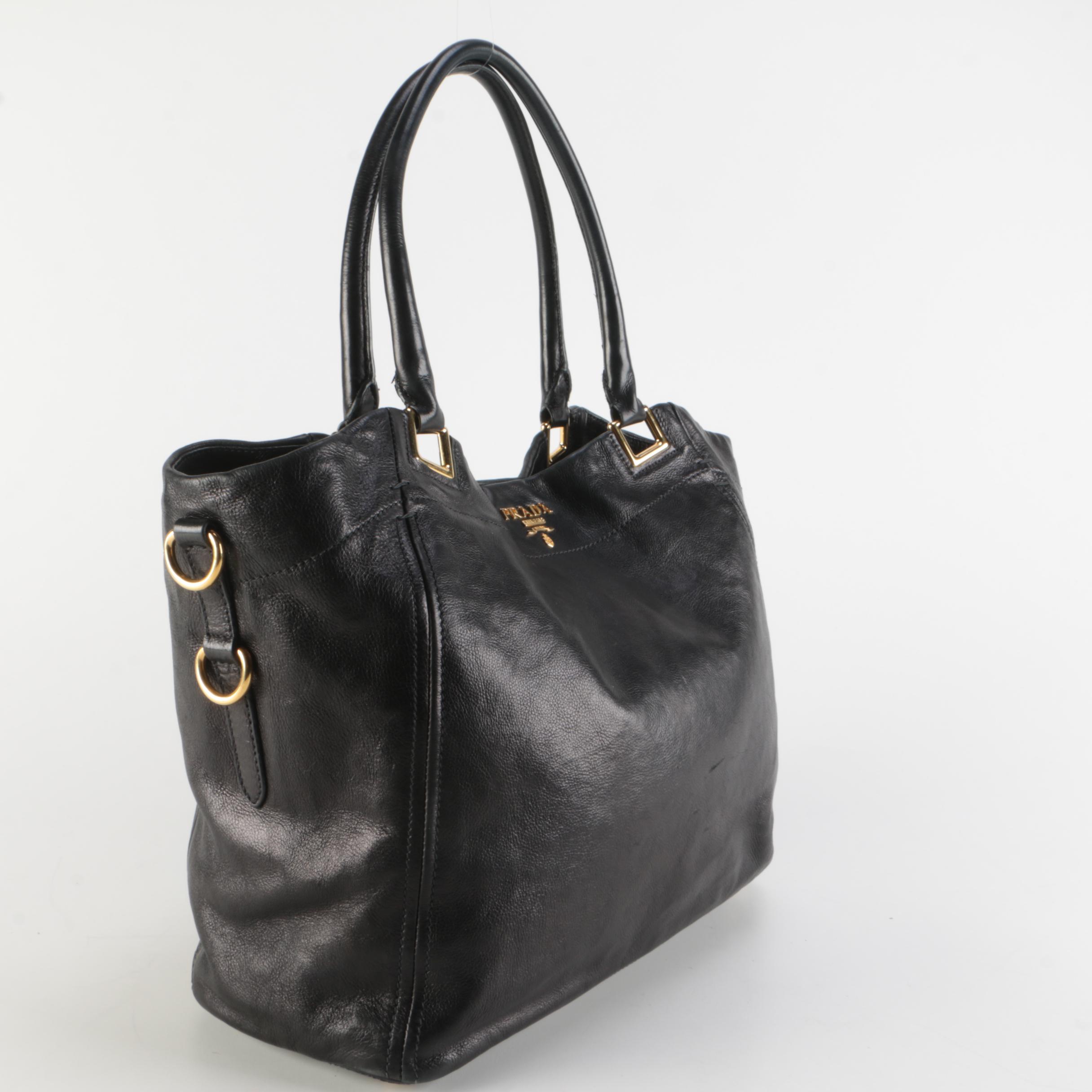 Prada Black Calfskin Leather Shopper Tote