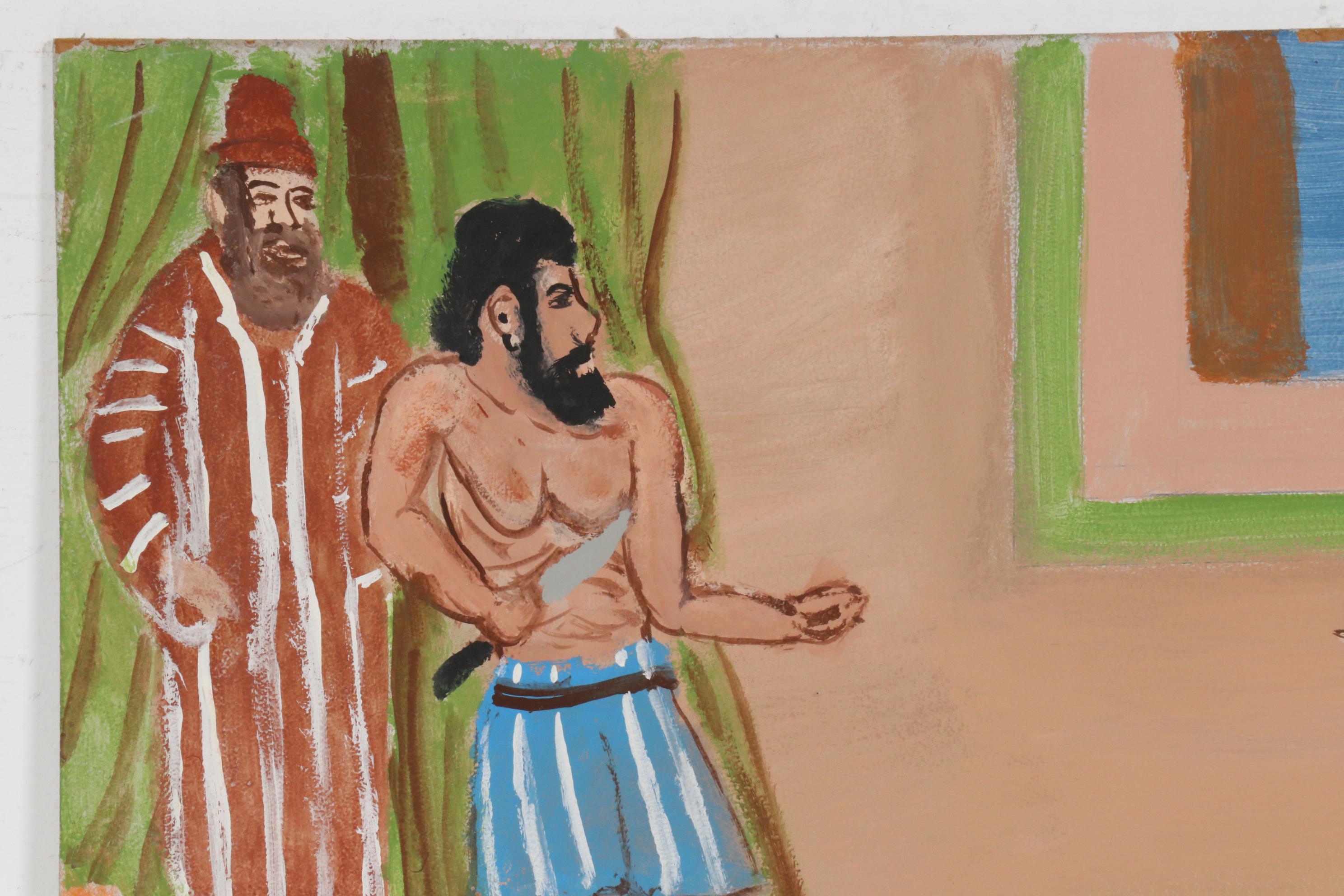 Charles A. Owens Folk Art Acrylic Painting of Samson and Delilah