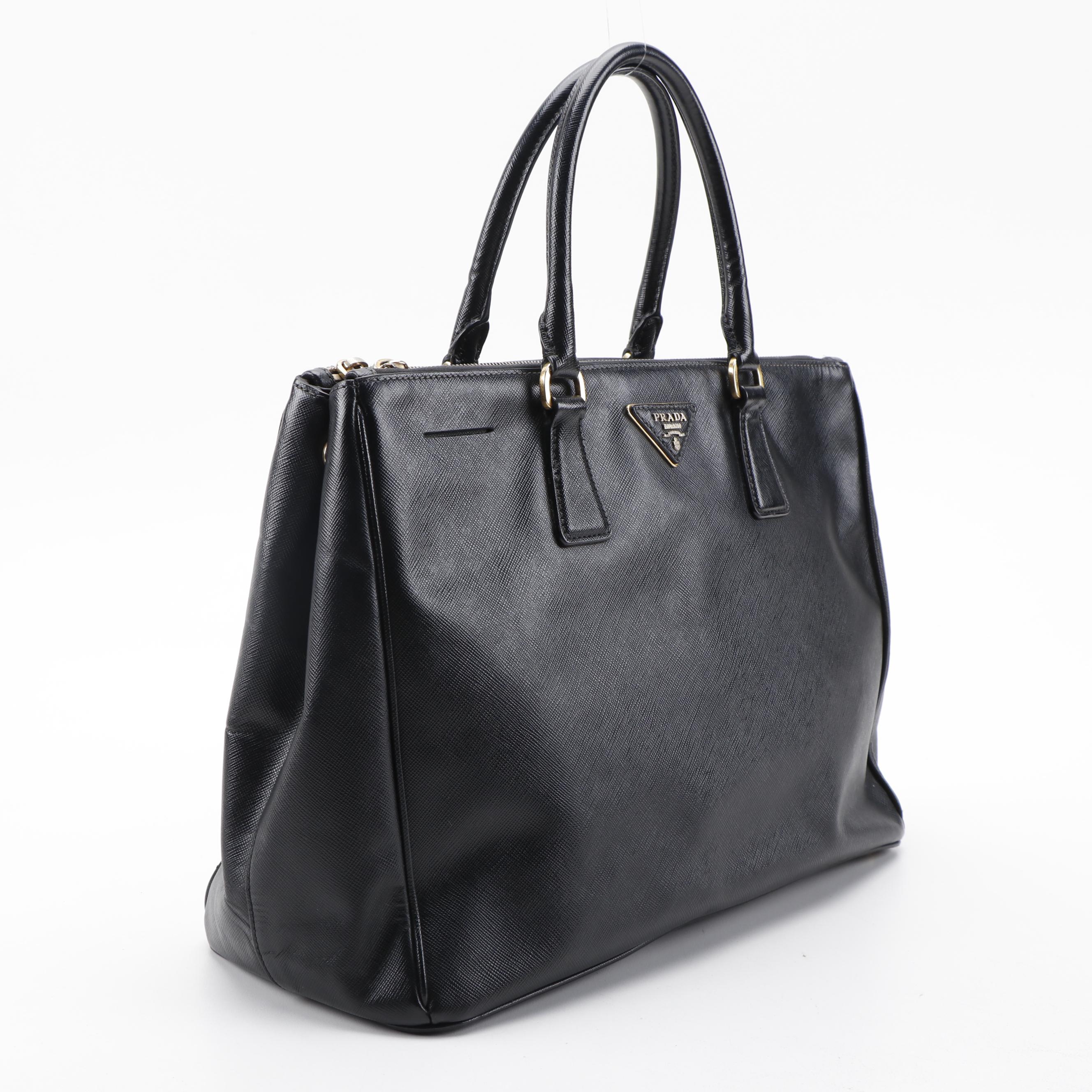 Prada Black Saffiano Leather Double Zip Tote Bag