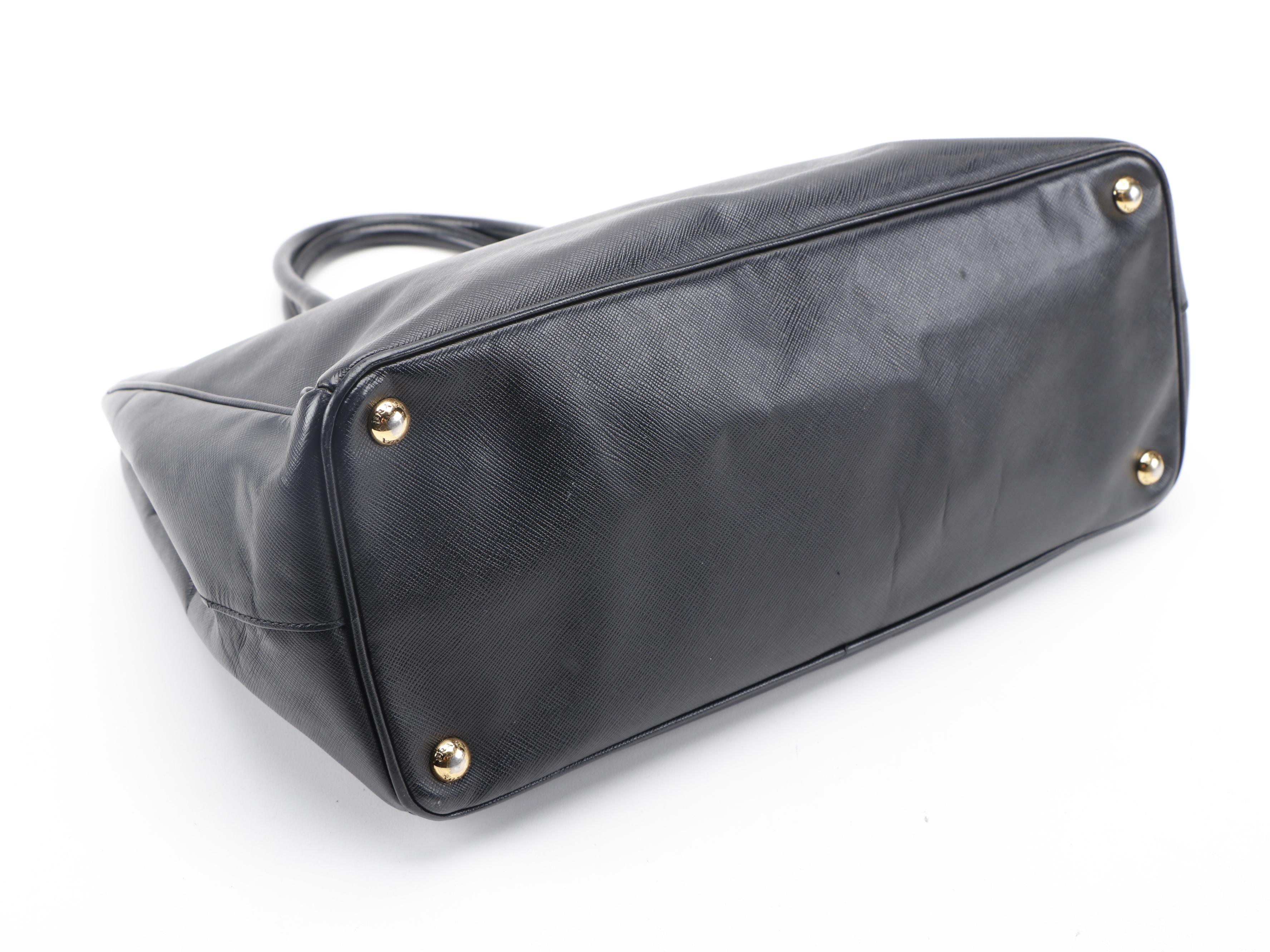 Prada Black Saffiano Leather Double Zip Tote Bag