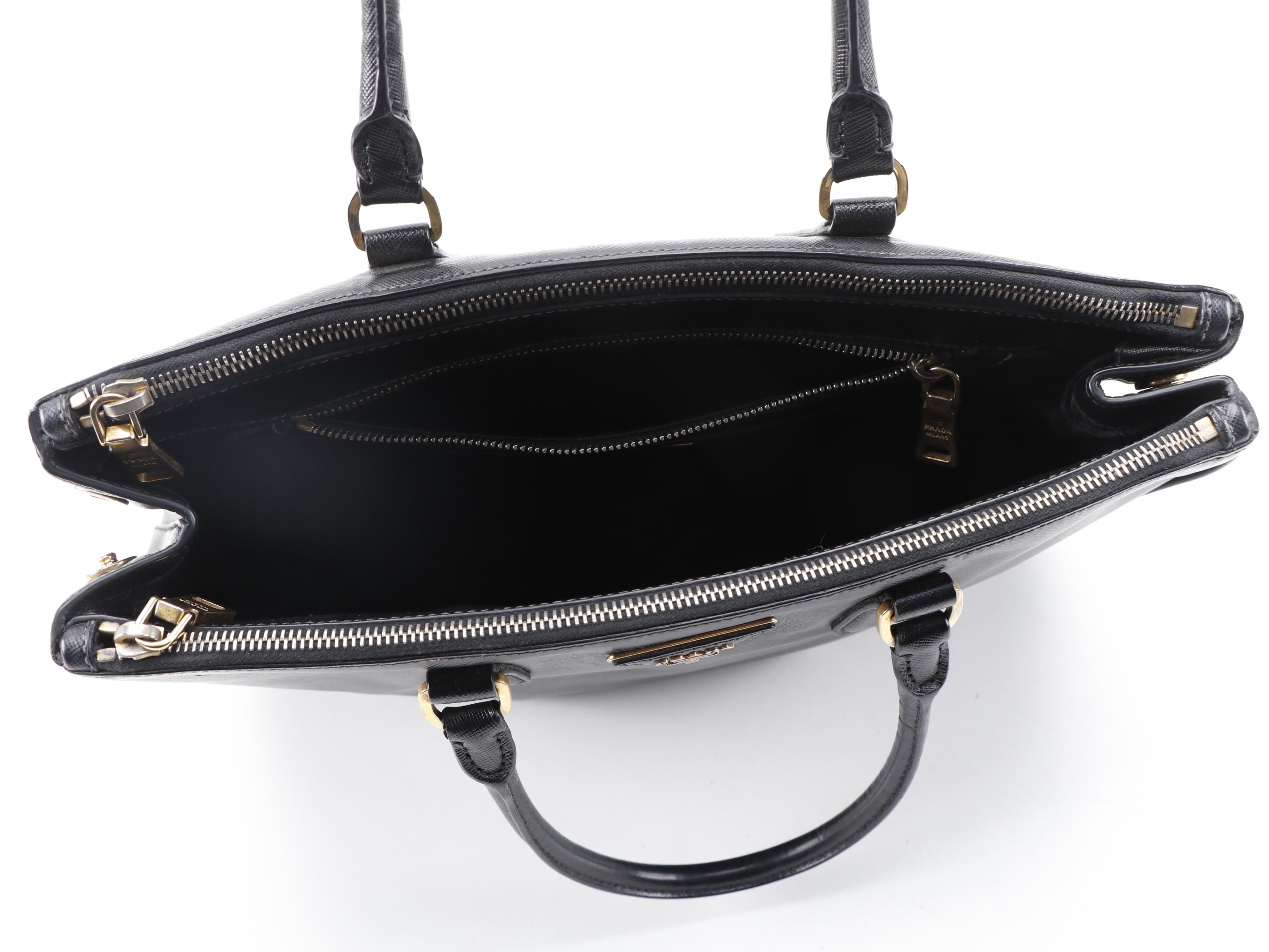 Prada Black Saffiano Leather Double Zip Tote Bag