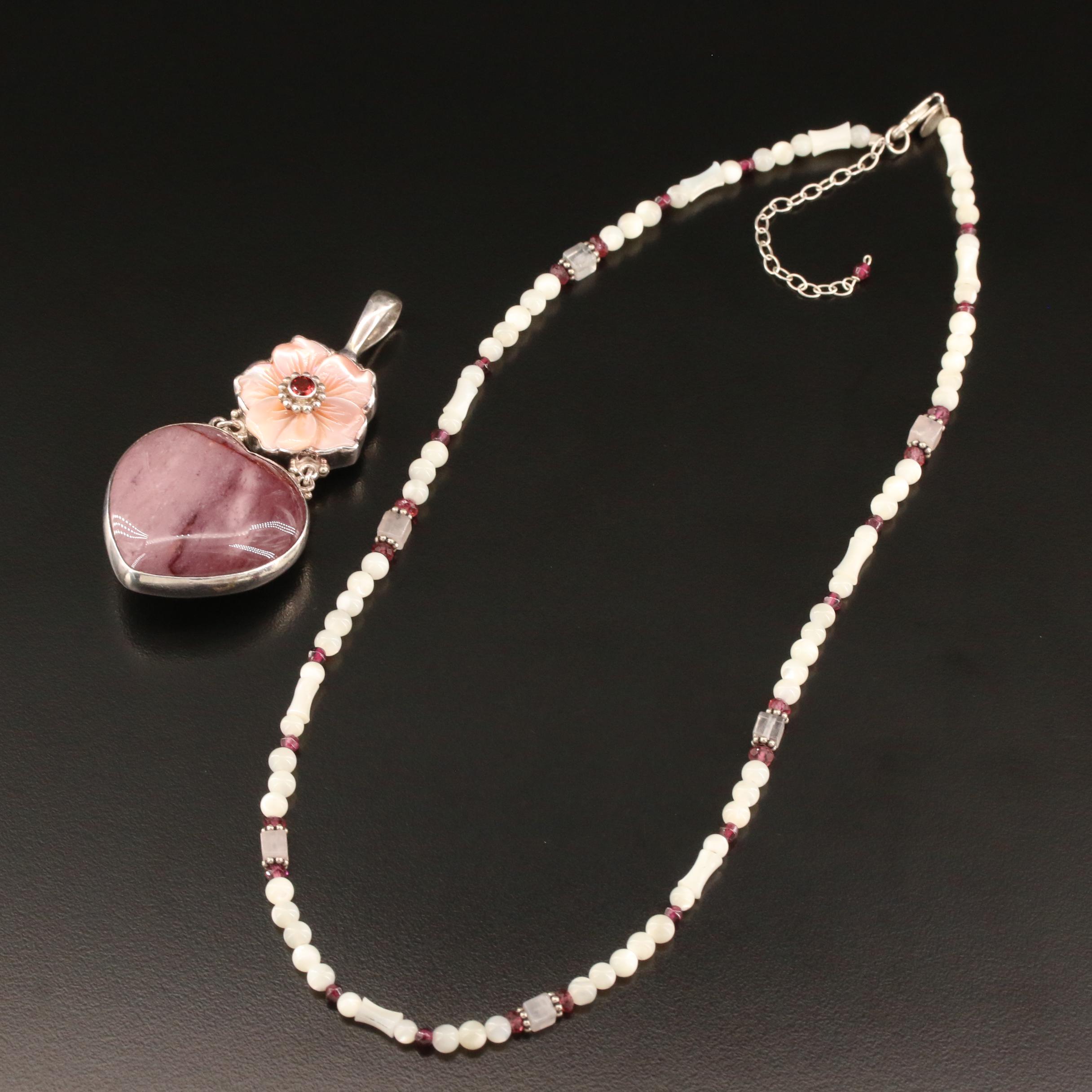 Sajen Sterling Silver Multi-Gemstone Floral Heart Pendant Necklace