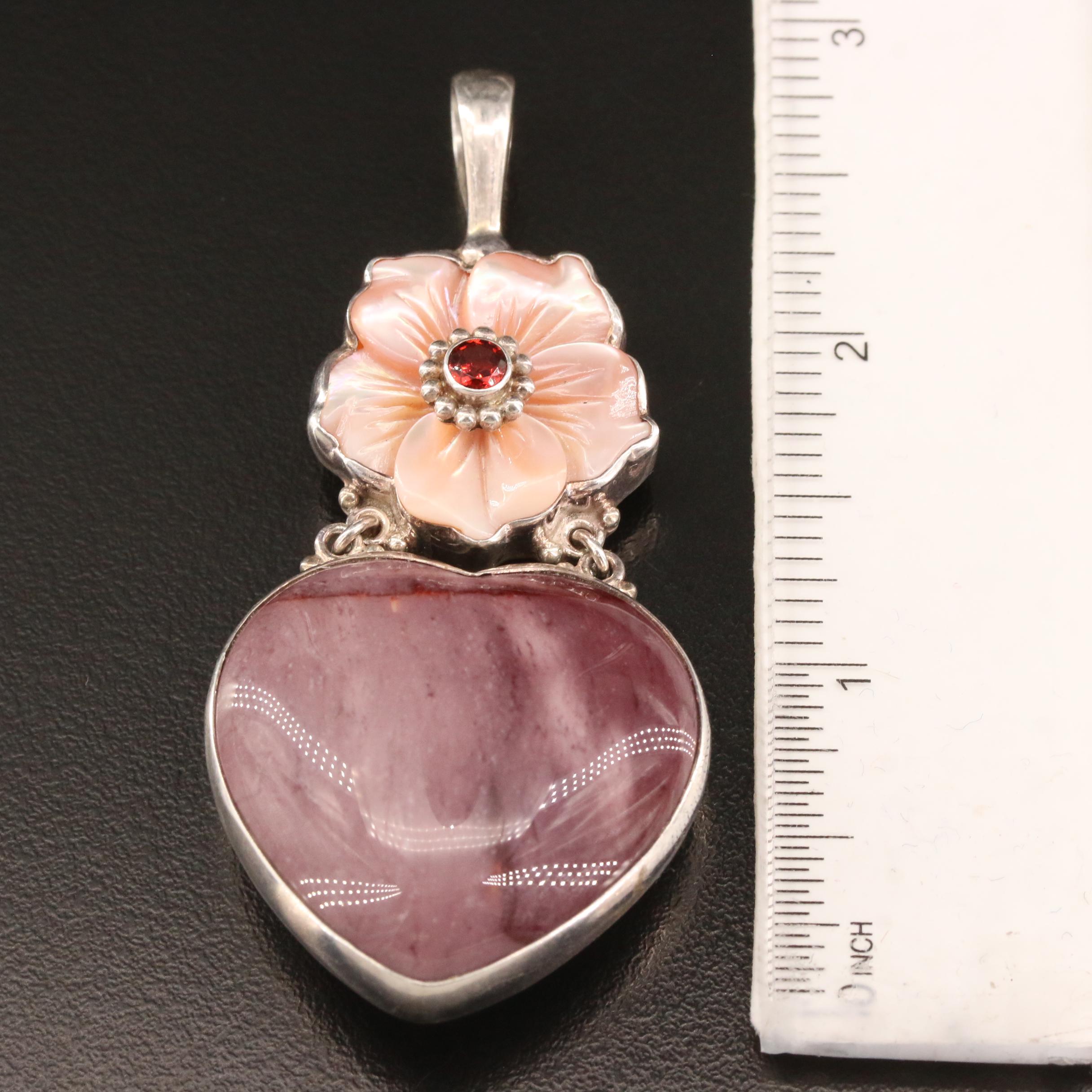 Sajen Sterling Silver Multi-Gemstone Floral Heart Pendant Necklace