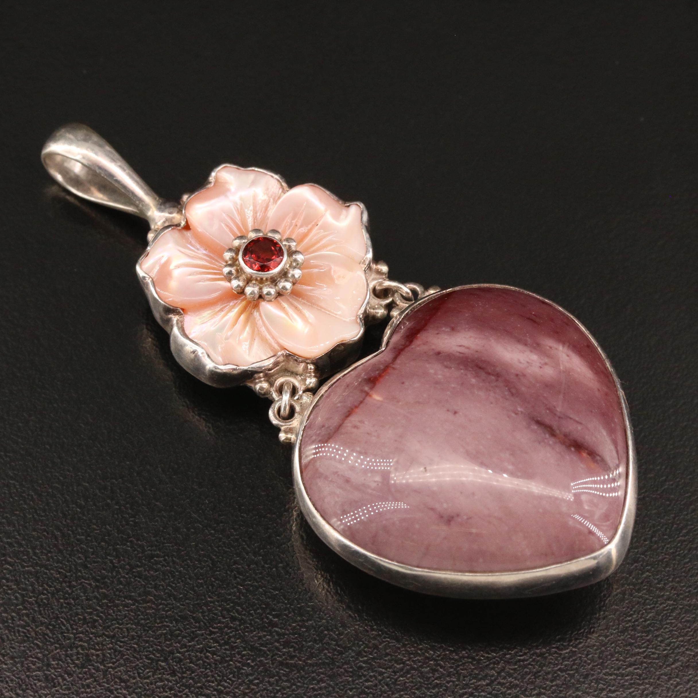 Sajen Sterling Silver Multi-Gemstone Floral Heart Pendant Necklace