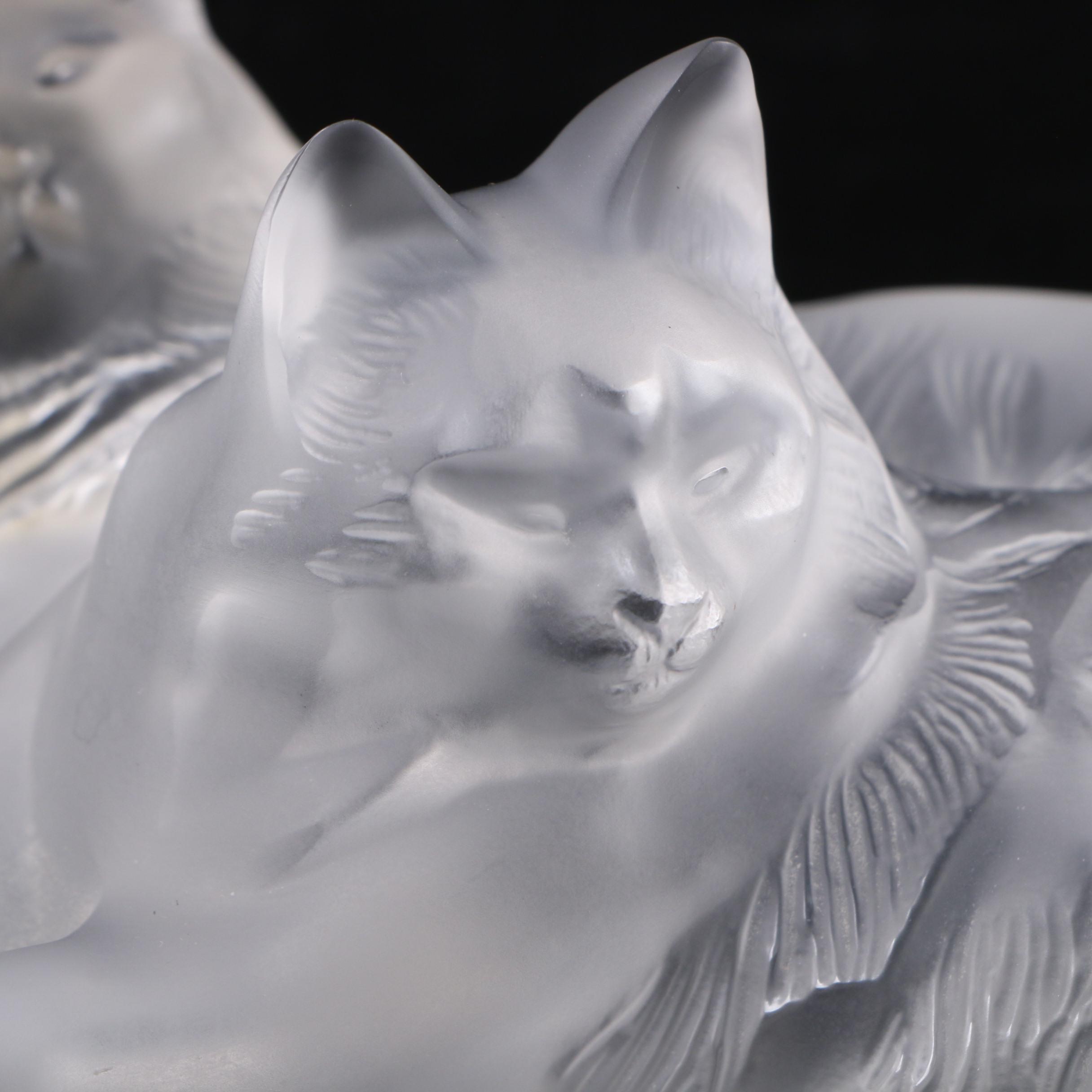 Lalique "Happy and Heggie" Frosted Crystal Cats Figurine