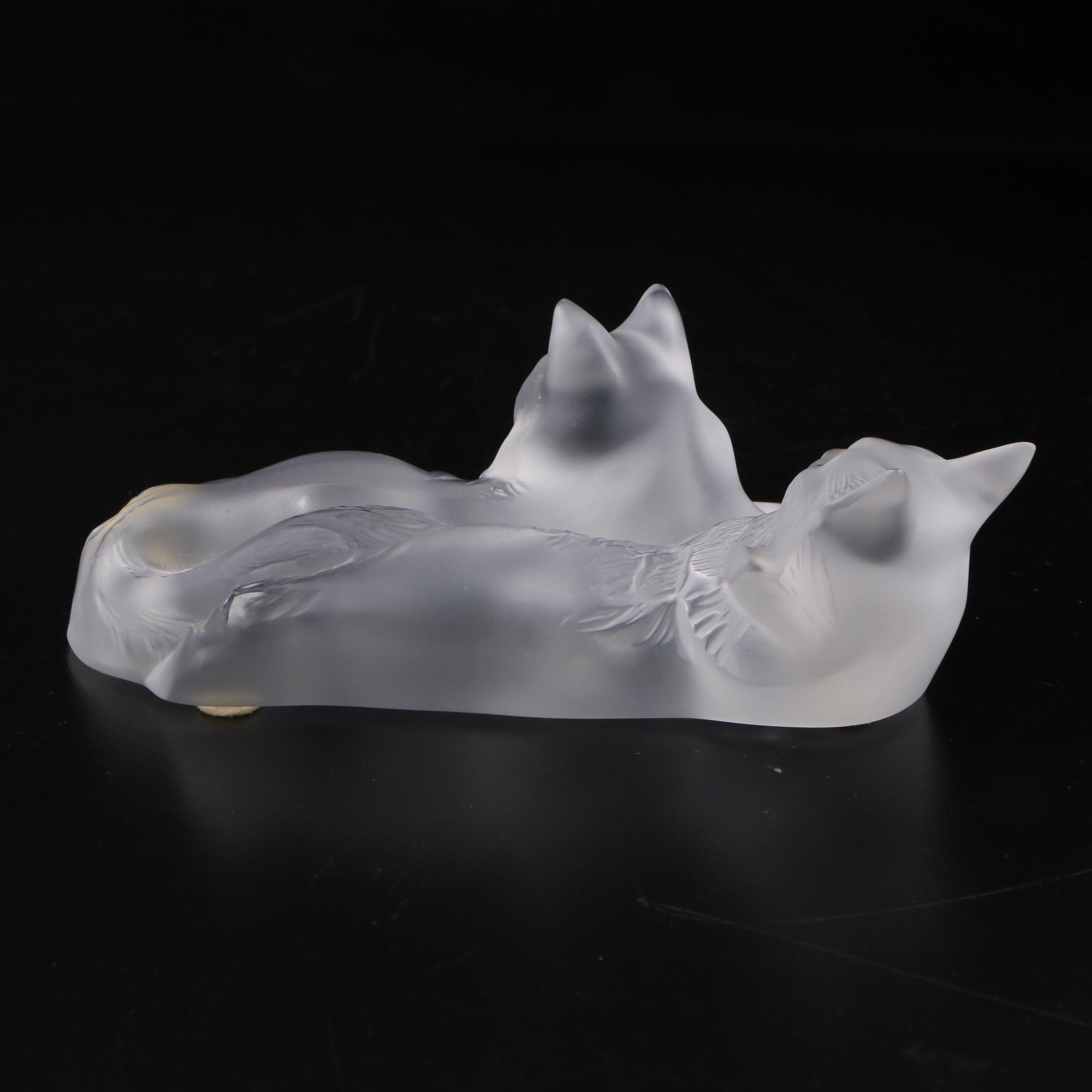 Lalique "Happy and Heggie" Frosted Crystal Cats Figurine