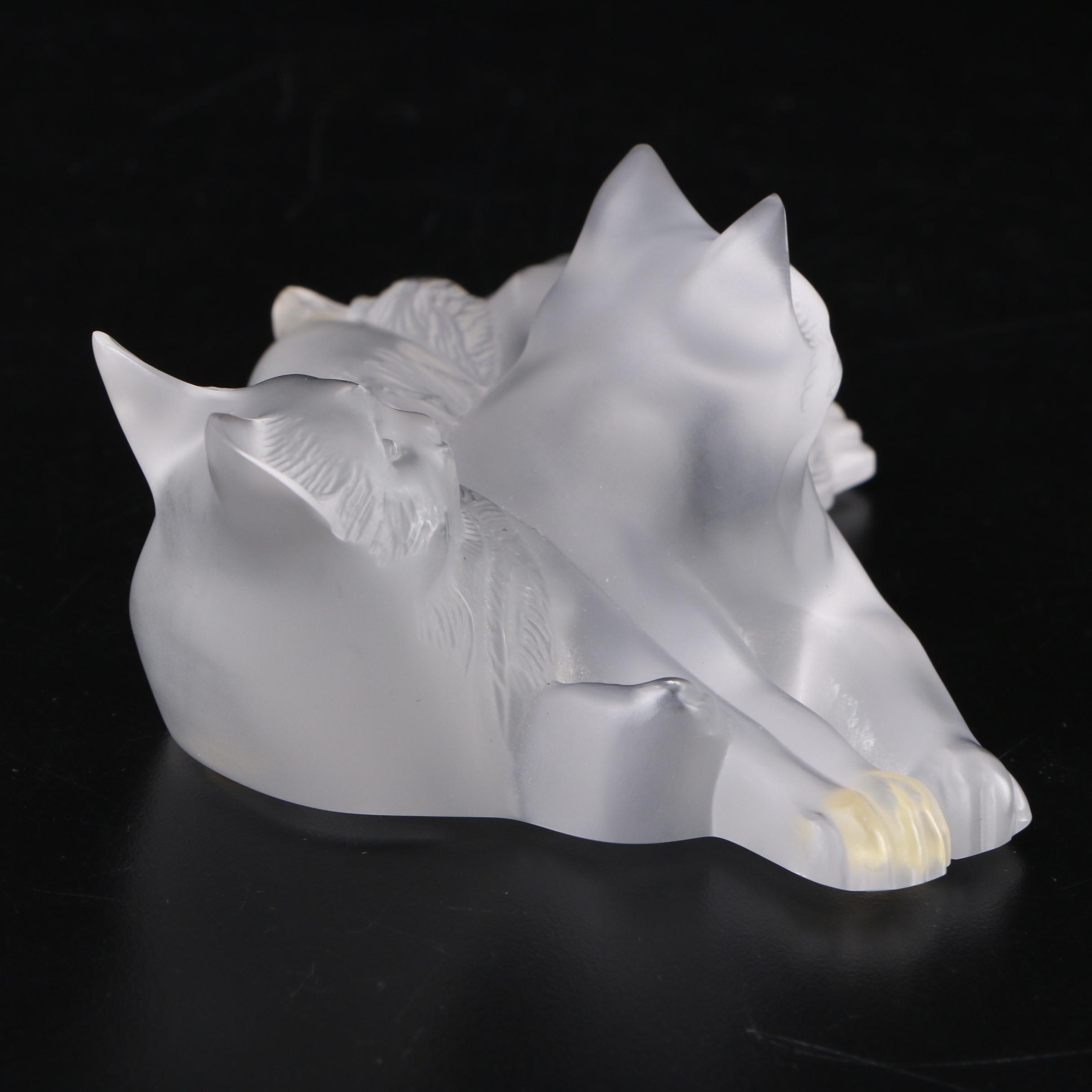 Lalique "Happy and Heggie" Frosted Crystal Cats Figurine