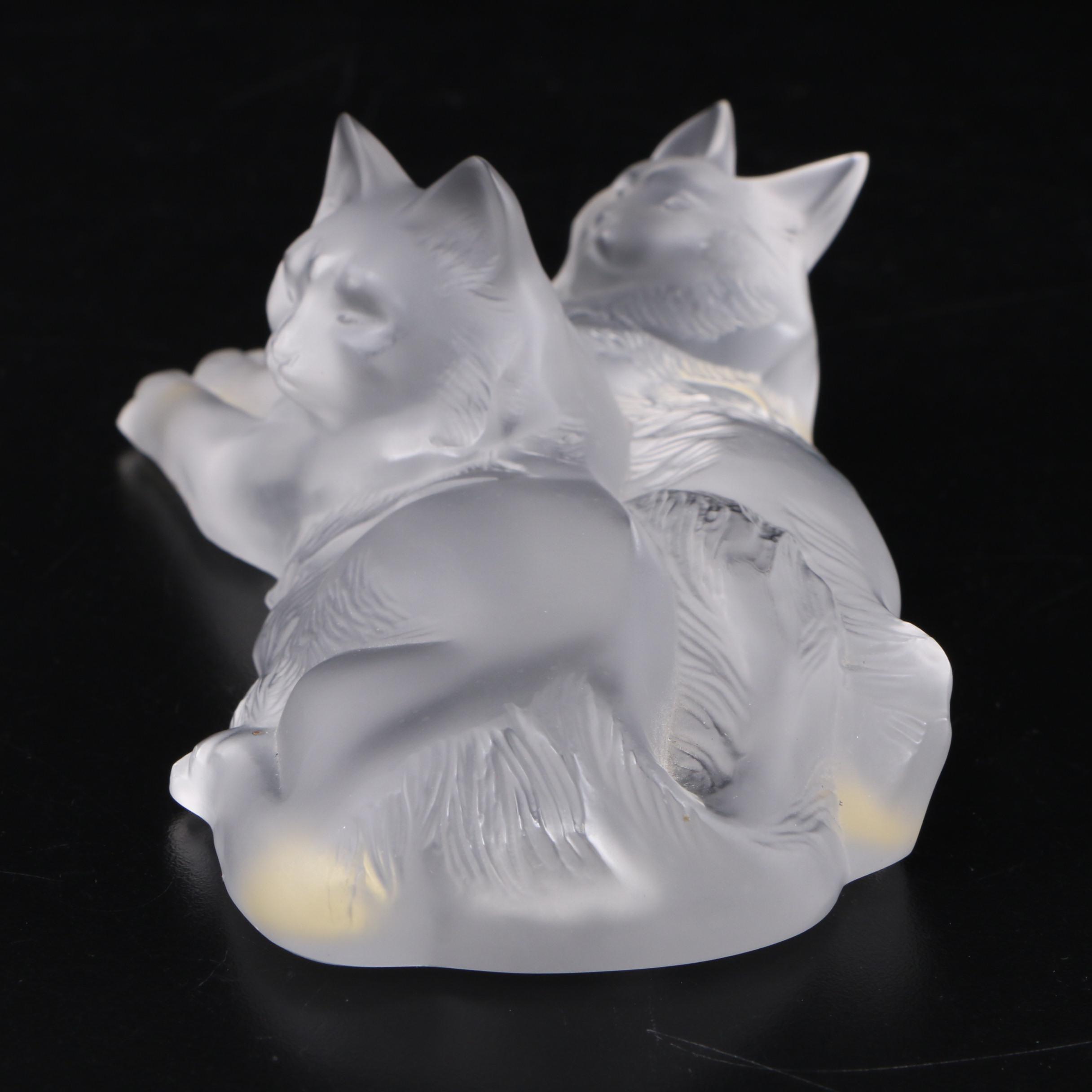 Lalique "Happy and Heggie" Frosted Crystal Cats Figurine