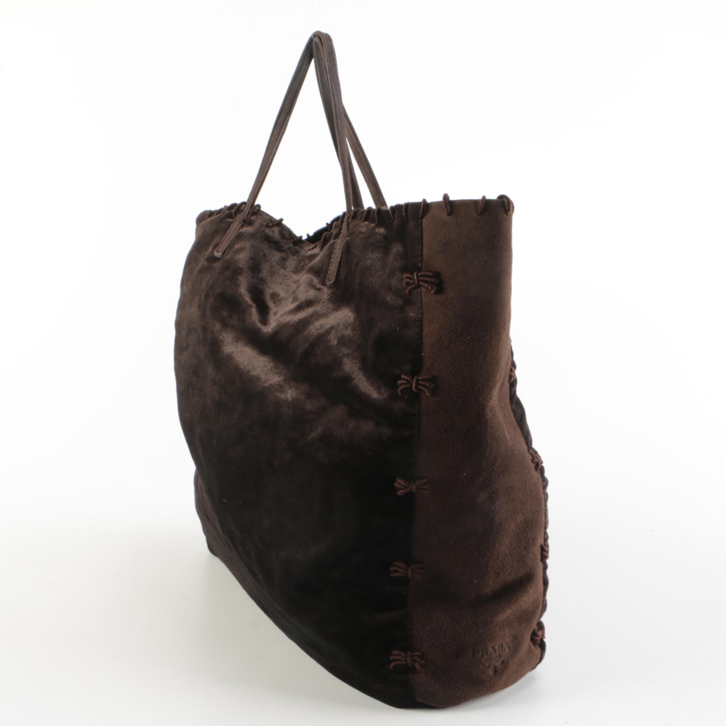 Prada Brown Velvet and Suede Corded Fabric Tote